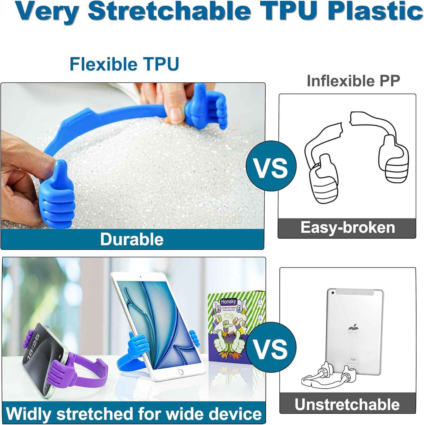 HONSKY Thumbs-Up Phone Stand for Tablets, E-Readers and Smart Phones – Green/Purple – 2 Count