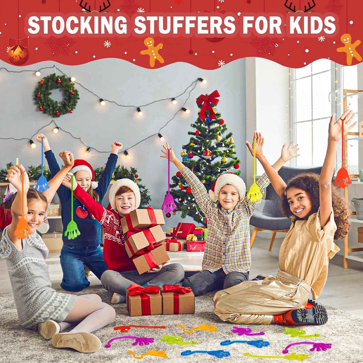 Sticky Hands Bulk 48 PCS Party Favors for Kids 4-8 8-12 Stretchy Sticky Hand Toy Christmas Stocking Stuffers for Kids Goodie Bag Stuffers Fillers Classroom Prizes Student Gifts Birthday Party Supplies