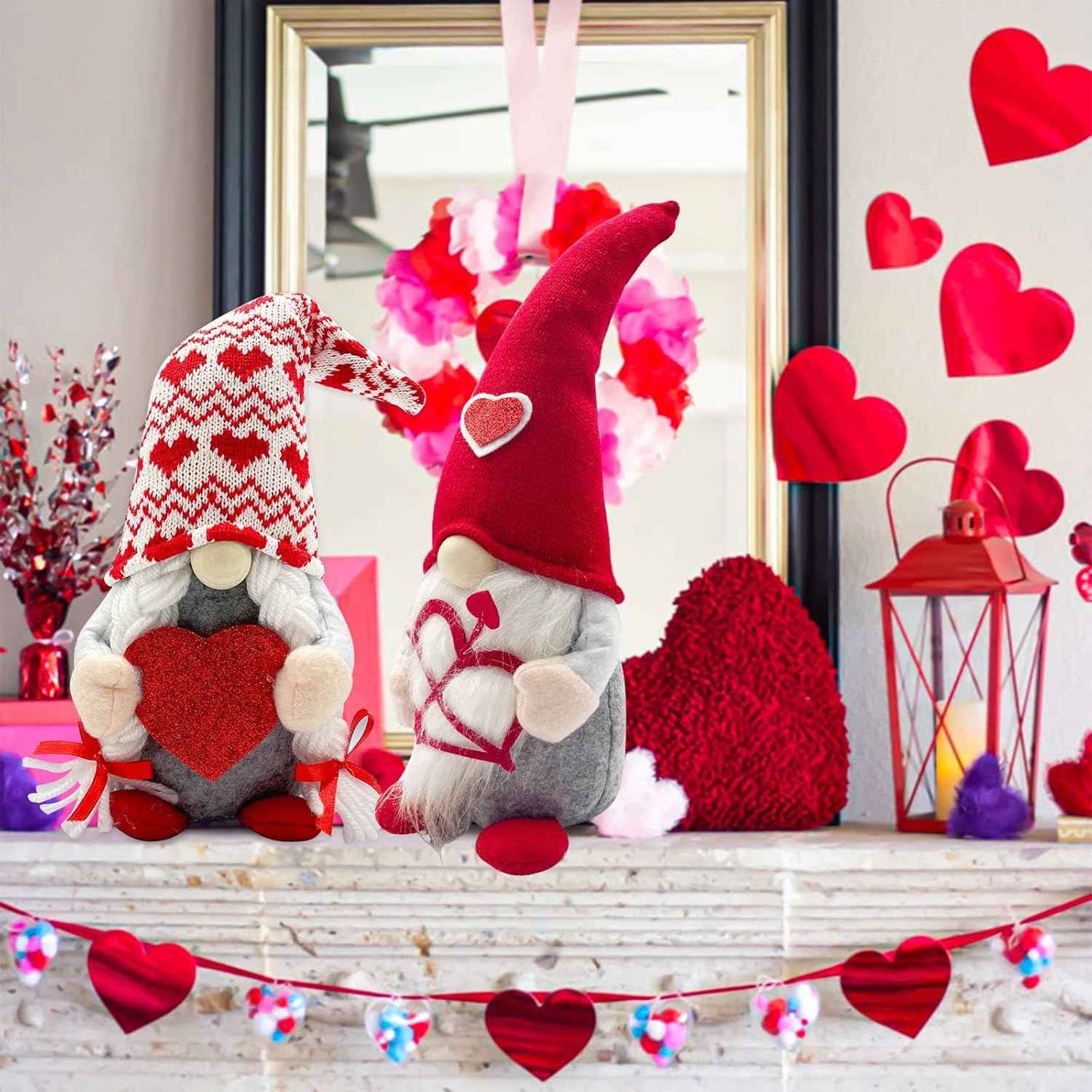 Valentines Day Decor - Valentines Day Decorations - Red Valentine Couple Plush Gnomes Decorations for Home, Indoor, Office - Valentine Gifts for Her, Girls - Romantic Anniversary Vday Gift