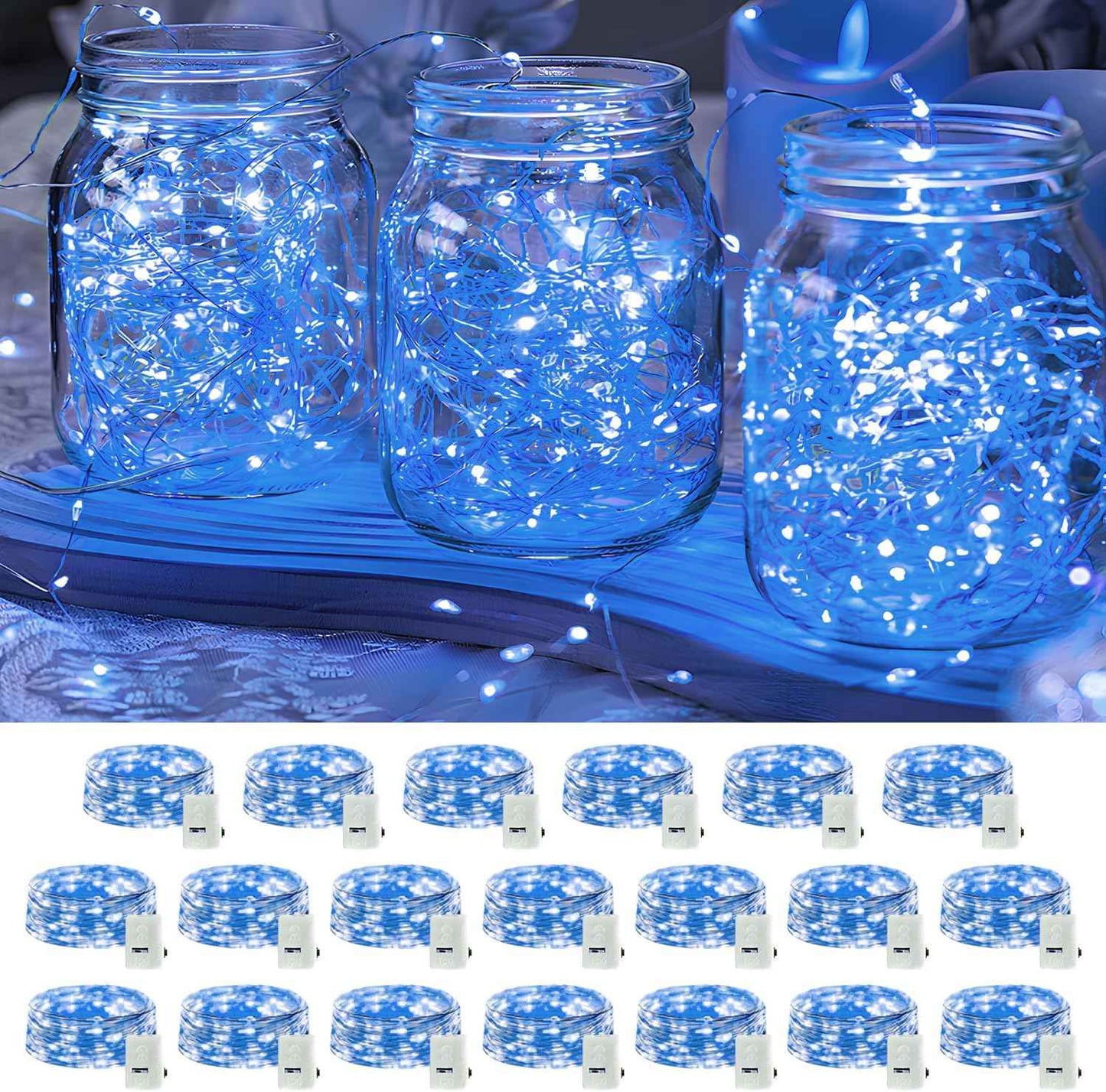 20 Pack LED Fairy Lights Battery Operated,3 Features Blinking Slowly Blinking & just on 7FT 20 LED Waterproof Mini Twinkle String Lights for Wedding Mason Jars Party Christmas Decorations(Warm White)
