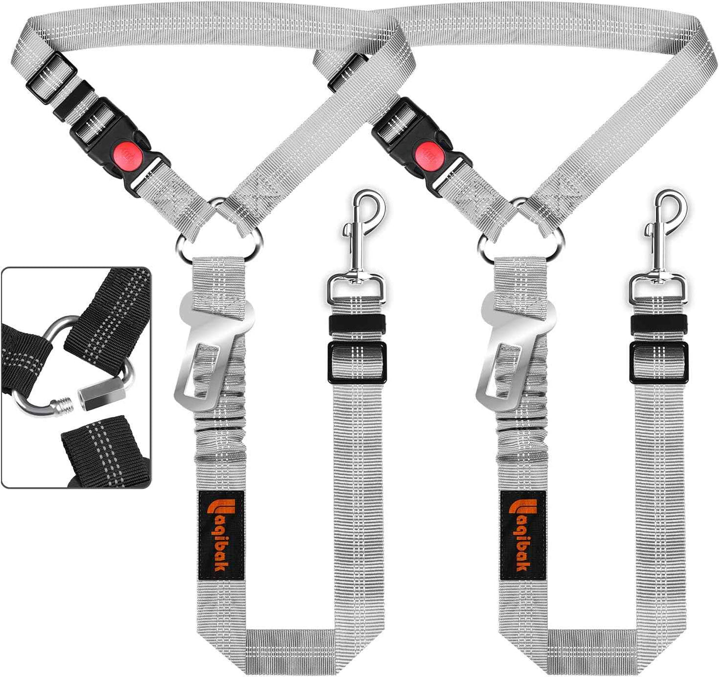 Removable Dog Seat Belt Harness for Car, 3 in 1 Pet Dog Car Seatbelt Leash, Retractable Restraint Secures to Vehicle Headrest & Adjustable Reflective Bungee Dog Seatbelt Tether, Blue and Black