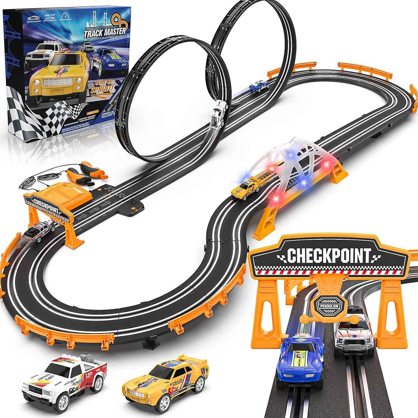 Slot Car Race Track Sets for Boys, Race Car Track with 2 High-Speed Slot Cars, Battery or Electric Car Track, Dual Racing Game Lap Counter Track Sets, Toys Gifts for Boys Girls Ages 4 5 6 7 8-12