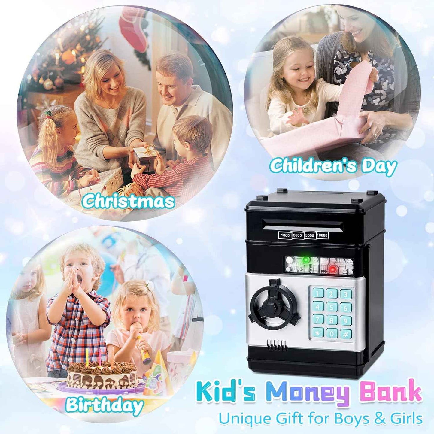 Refasy Piggy Bank Cash Coin Can ATM Bank Electronic Coin Money Bank for Kids Age 3-12, Money Savings Box Mini ATM Coin Bank Toys Gifts for 3 4 5 6 7 8 9 10 11 12 Year Old Boys Girls