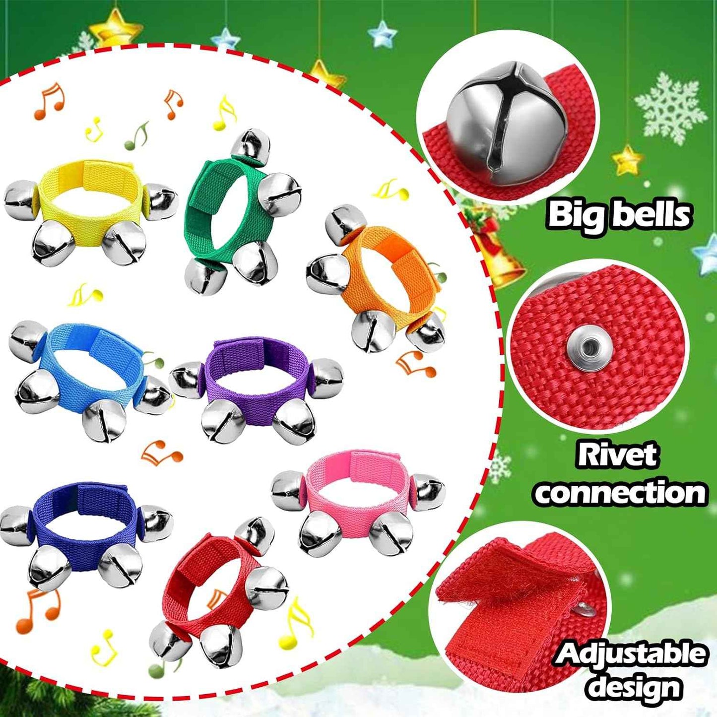 24 Pcs Wrist Band Jingle Bells,12 Colors Band Wrist Bells Ankle Bells,Adjustable Musical Hand Bells Jingle Bell Bracelets for Kids,Rhythm Instrument Percussion Christmas Party Favors