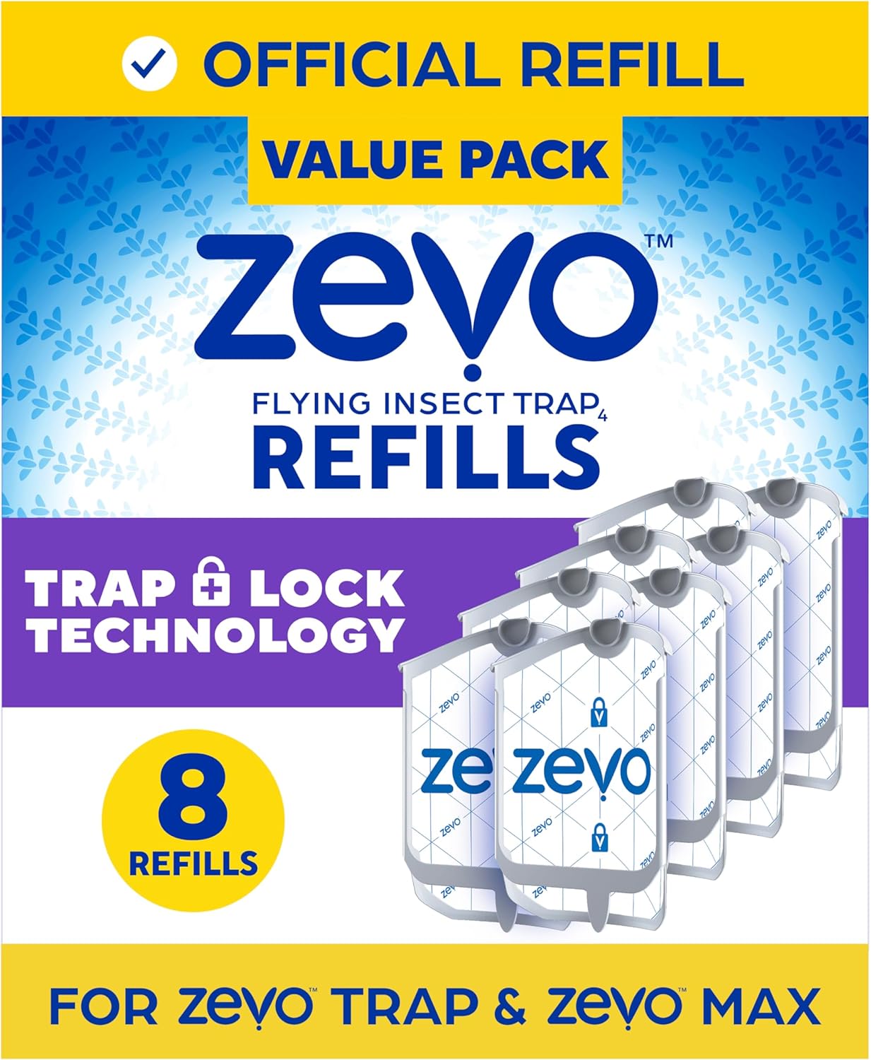 Zevo Flying Insect Trap Refill - for The Zevo MAX & Standard Indoor Fly Trap - Catch Gnats, House & Fruit Flies - Easy to Use - Mess-Free Disposal (6 Refill Cartridges)