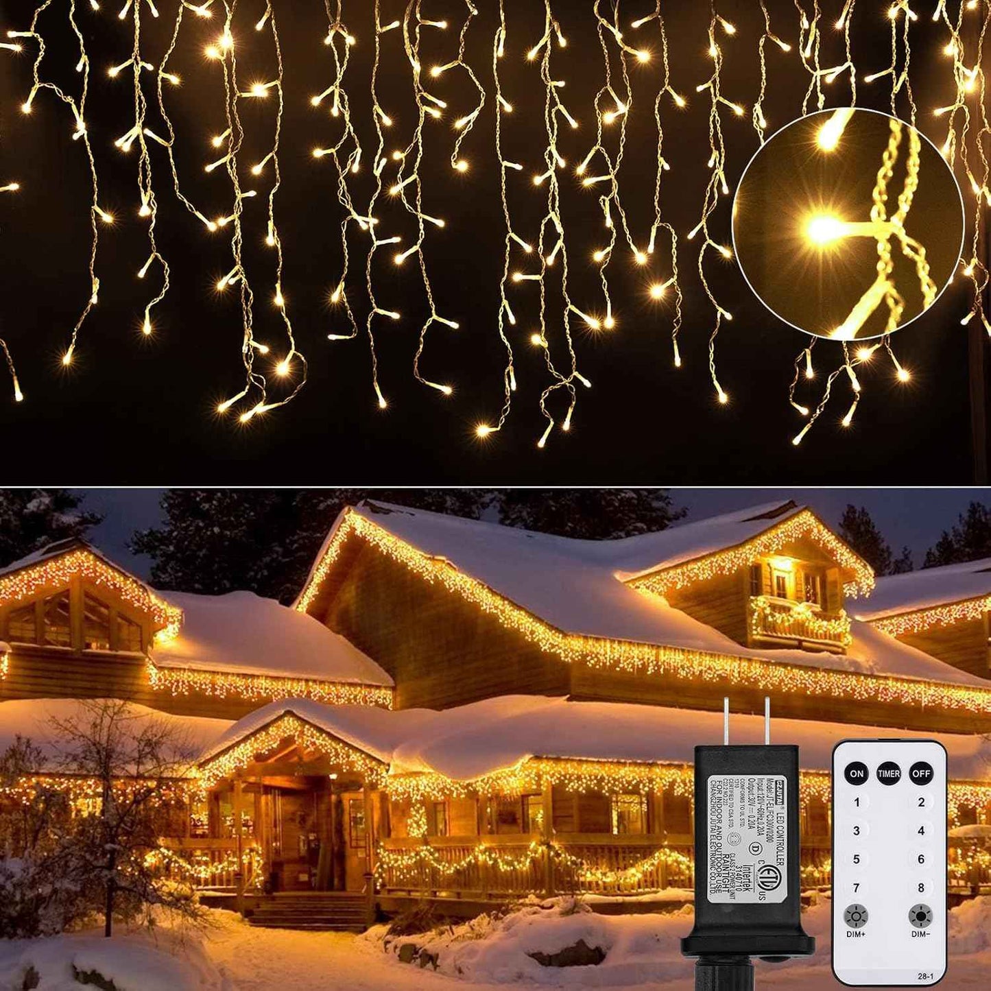 Brightown 40FT Warm White Icicle Christmas Lights, 432 LED Outdoor Waterproof String Lights with 81 Drops, 8 Modes, Timer, Connectable, Remote Included