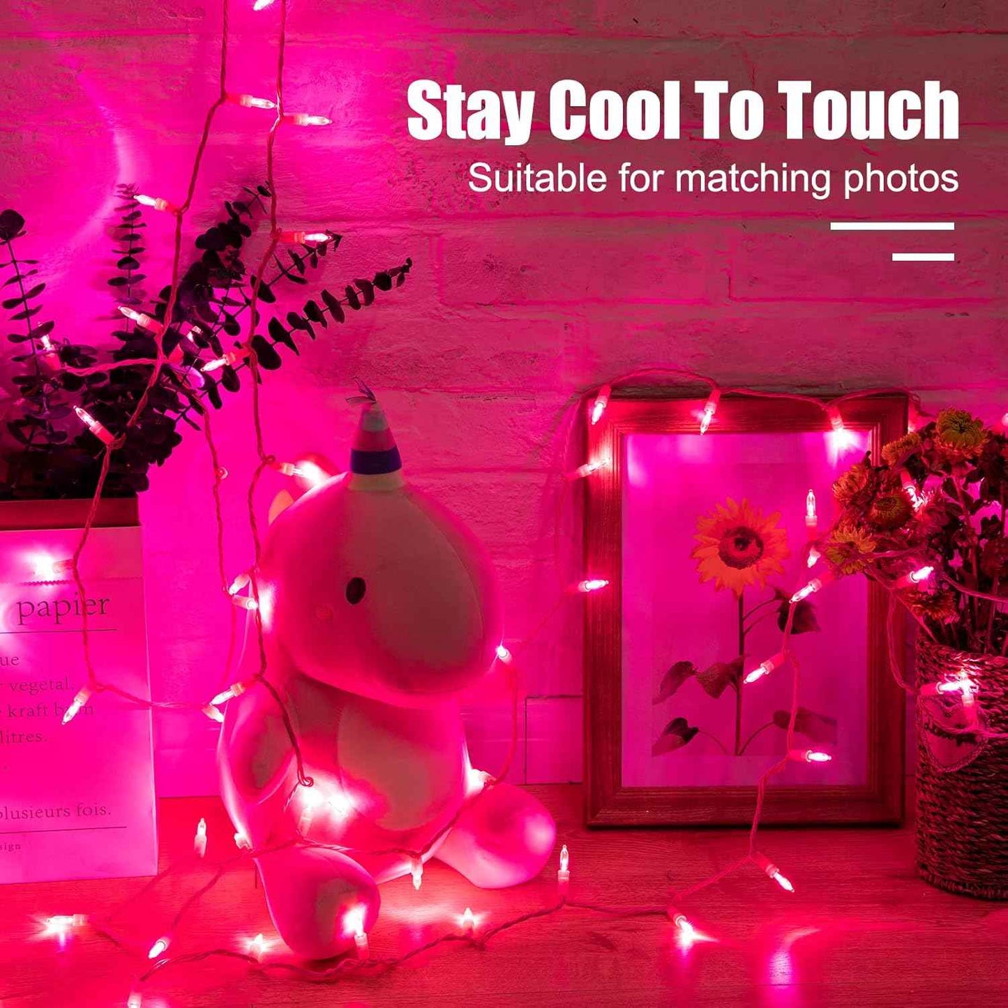 Minetom Pink Mini Christmas Lights - 39 Feet 100 LED Fairy String Lights with 8 Lighting Modes Waterproof Connectable for Indoor Outdoor Xmas Tree Garland Wreath Holiday Valentine's Day Decoration