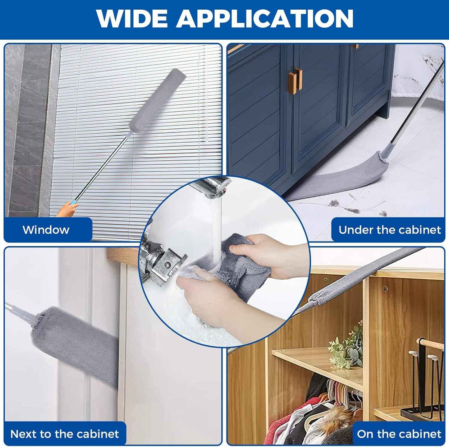 Retractable Gap Dust Cleaner Cleaning Tools with 2 Microfiber Dusting Cloths Long Handle 60inches Washable and Retractable Duster Brush for Cleaning Under Appliances Furniture Couch Fridge