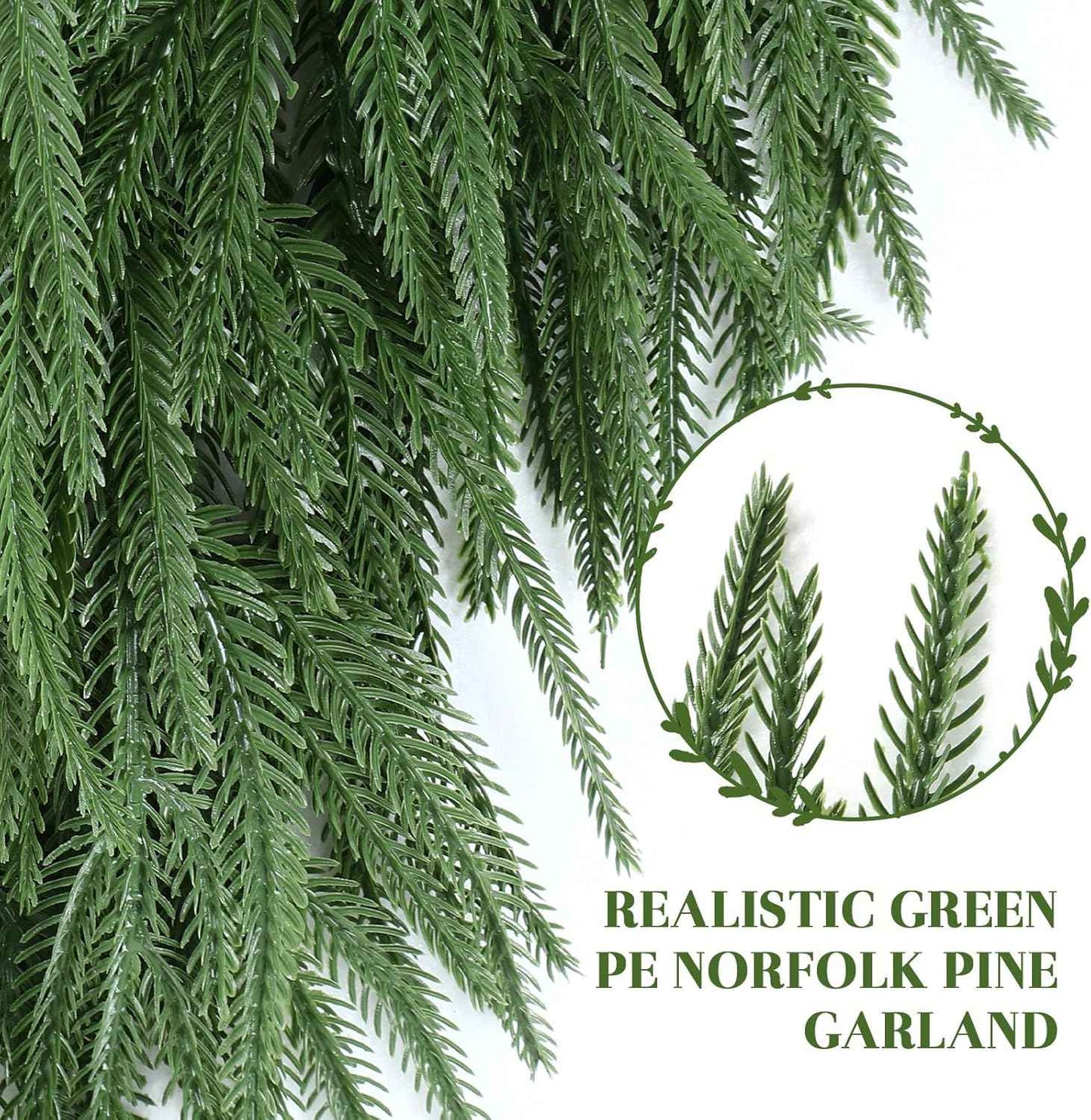 Alupssuc 9ft Christmas Garland, Real Touch Norfolk Pine Garland - Pine Garland, Artificial Greenery Christmas Garland for Mantle, Table, Fireplace, Indoor, Outdoor Christmas Decorations