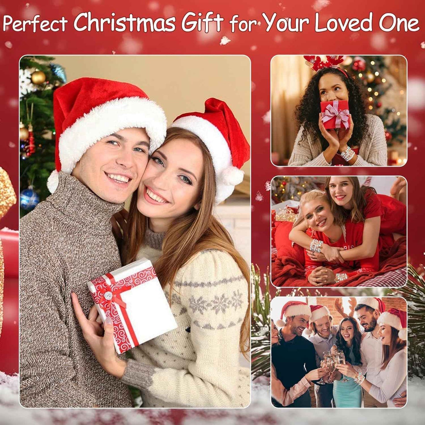 Christmas Bracelets for Women Men Teens Joy Merry Christmas Charms Beaded Stretch Bracelets Christmas Festive Gifts Outfit Accessories