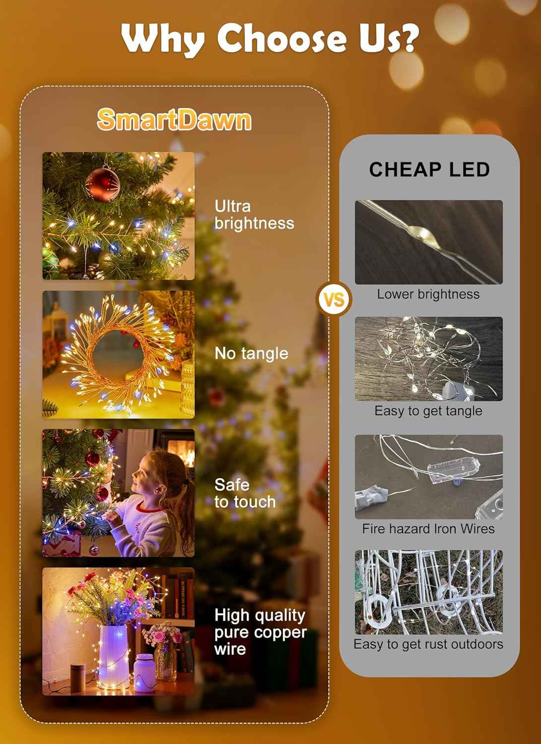 Fairy Lights Plug-In String Lights, 200 LED Twinkle Firecracker Lights, Waterproof Christmas Tree Lights for Indoor/Outdoor Bedroom, Patio, Garden Décor