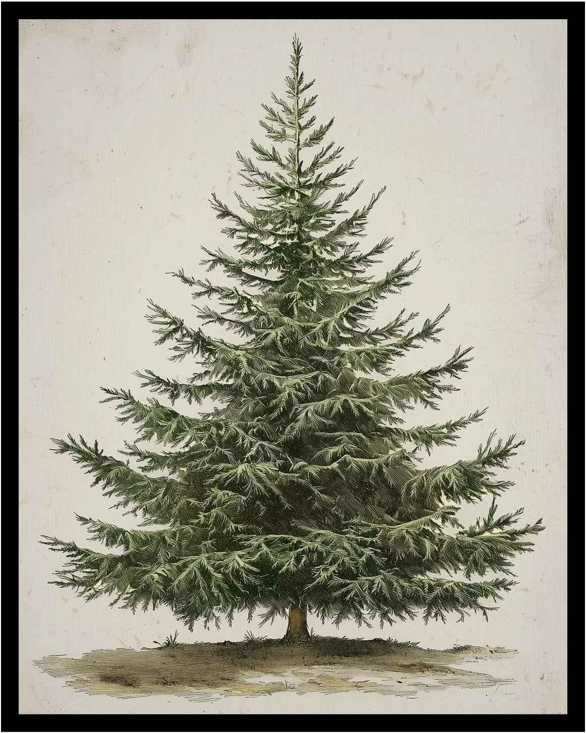 Generic Vintage Christmas Tree Print, Rustic Winter Tree Art, 8x10 inch Unframed