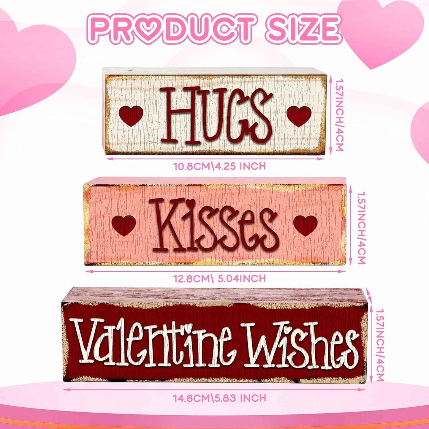 3 Pcs Valentine Table Decoration Signs Tiered Tray Valentine Wooden Love Blocks Heart Wood Freestanding Decor for Farmhouse Centerpiece Wedding Gift(Classic Style)