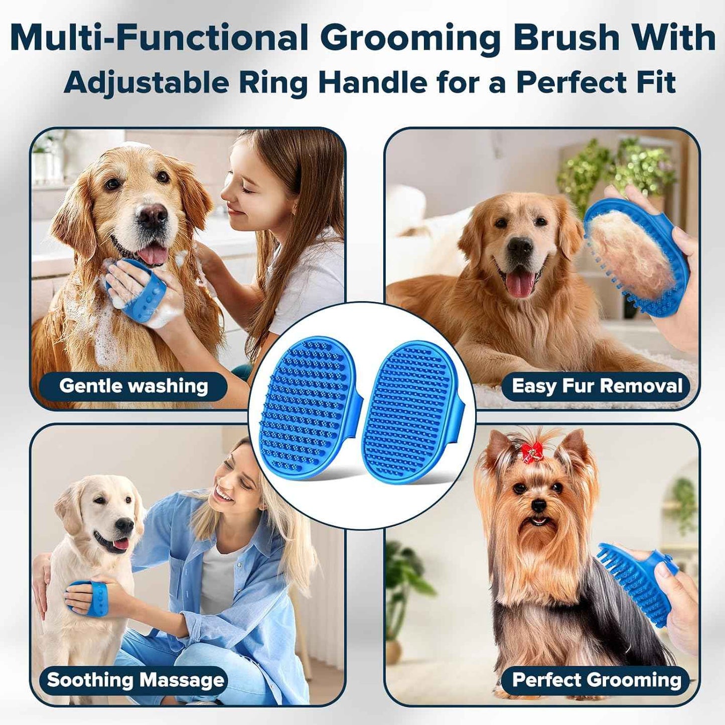 6PCS Pet Grooming Kit for Dogs,Cats and Horses | Dog Washing Gloves | Dog Bath Brush | Dog Bath Gloves | Dog Shampoo Brush | Pet Grooming Gloves | Dog Bath Supplies (Navy Blue)