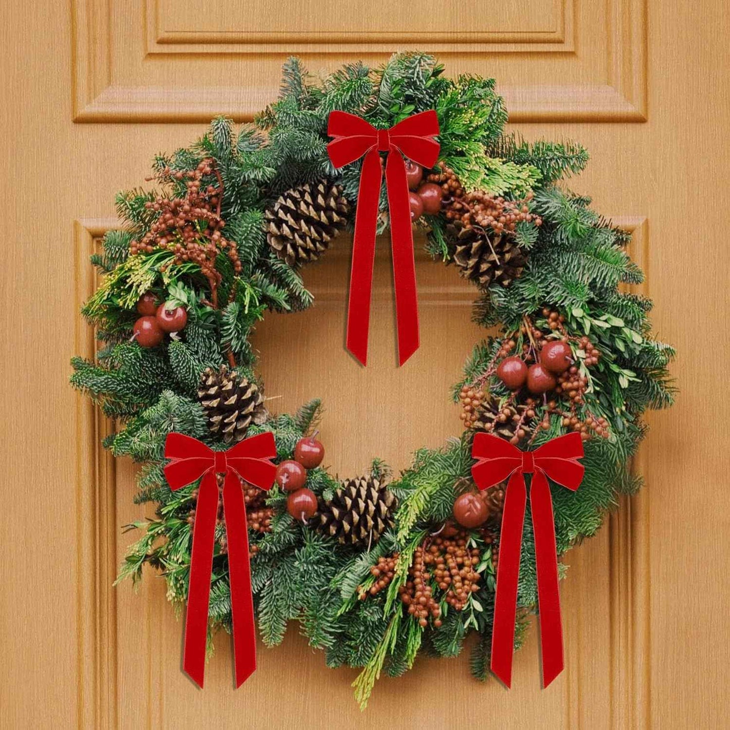 12Pcs Red Velvet Ribbon Bows Christmas Tree Decorations,5in x 10in Xmas Ornaments for Tree Home Party Front Door Wreath Holiday Decor