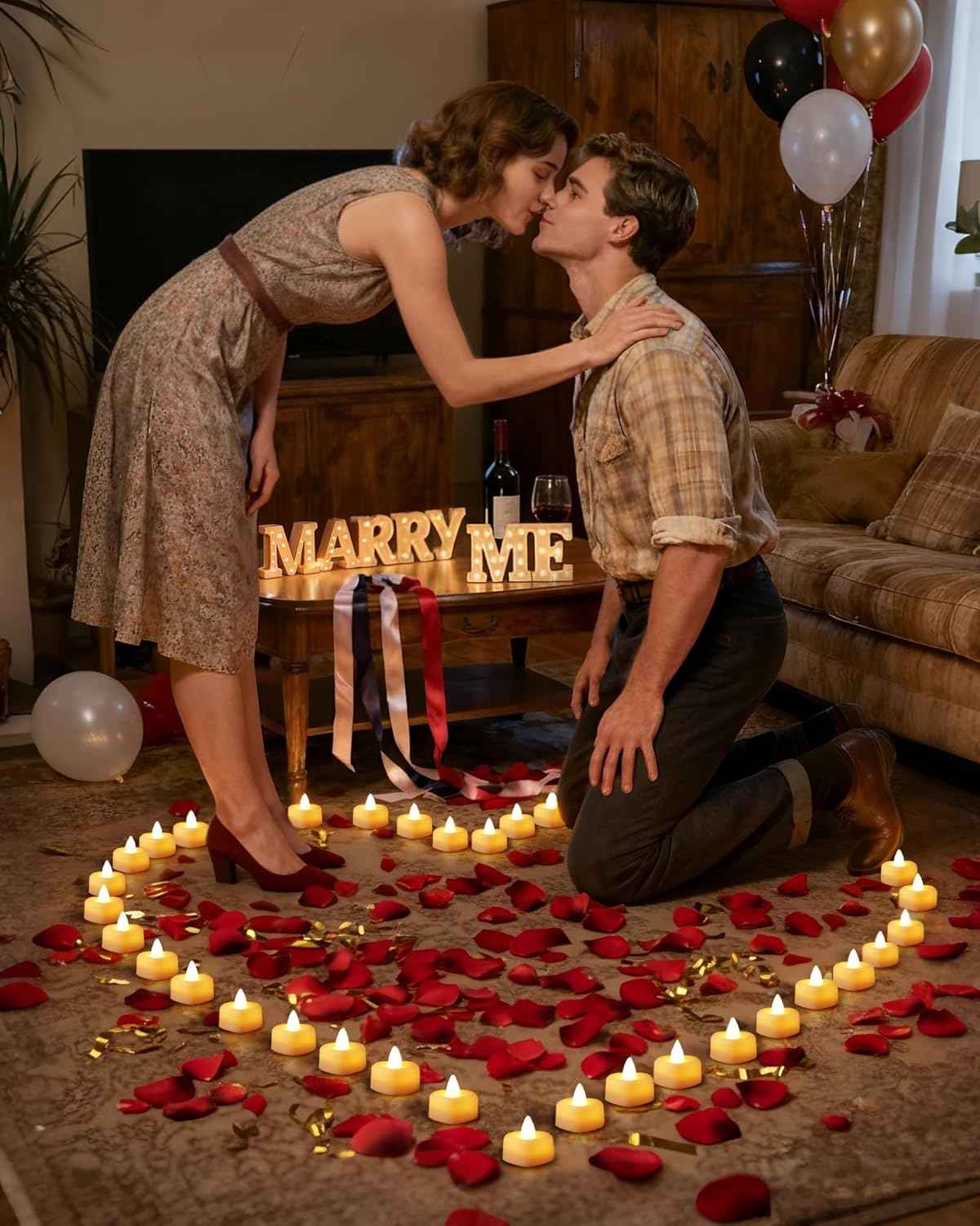 Amagic 1000 Pieces Artificial Rose Petals with 12 Heart LED Tea Lights Candles Kit, Rose Petals and Candles Set for Proposal, Anniversary, Valentine's Day, Special Romantic Night, Wedding Table Decor