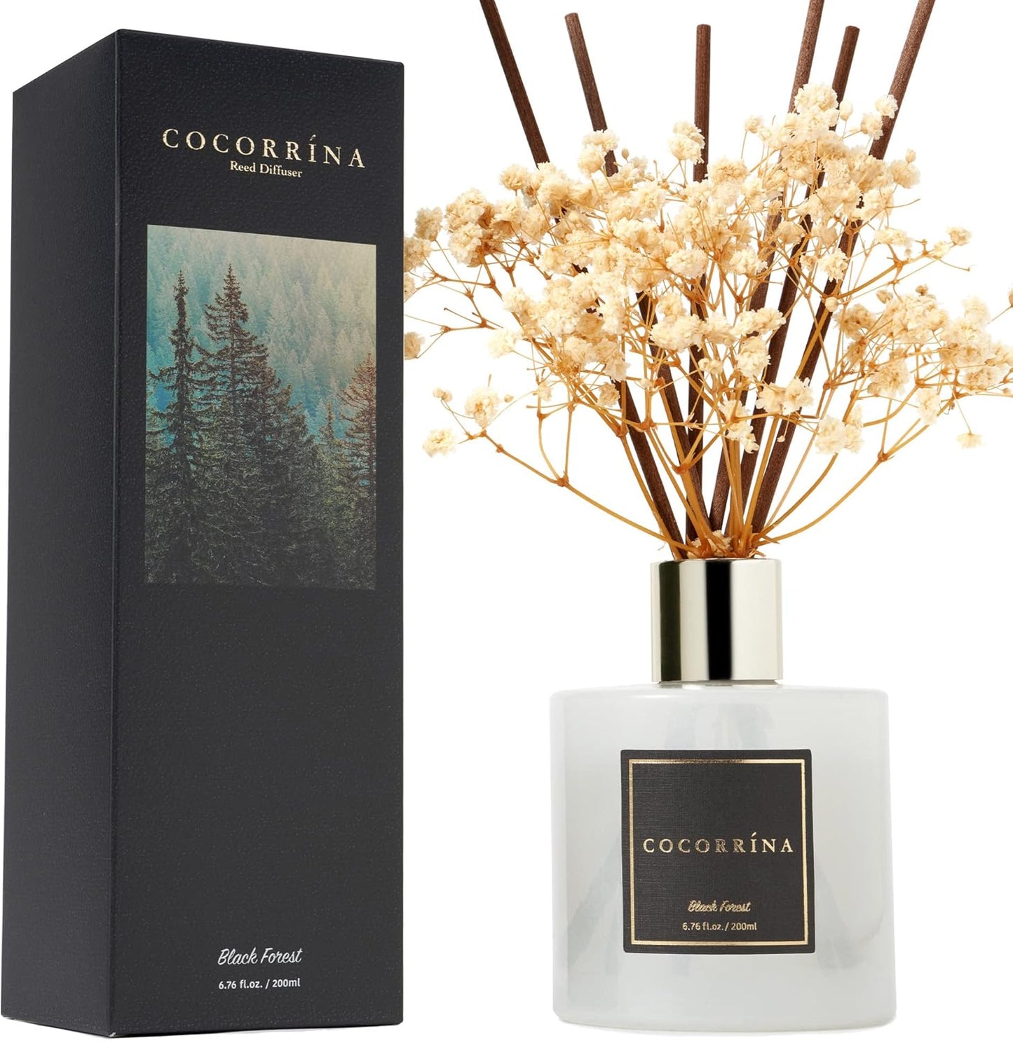Cocorrína Premium Reed Diffuser Set with Preserved Baby's Breath & Cotton Stick Cashmere Vanilla | 6.7 fl oz Scent Fragrance Oil Diffuser for Bedroom Bathroom Home Décor