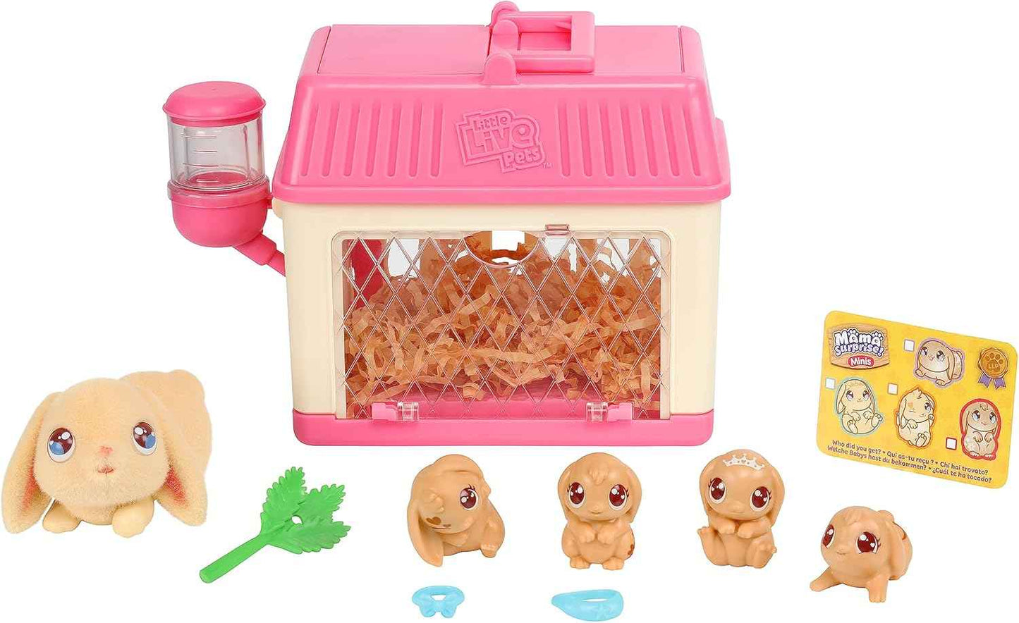 Little Live Pets Bunny Mini Interactive Toy Set, Hutch Animal Playset with 3 Surprise Babies, 20+ Sounds, Bunny Accessories for Girls Ages 3+