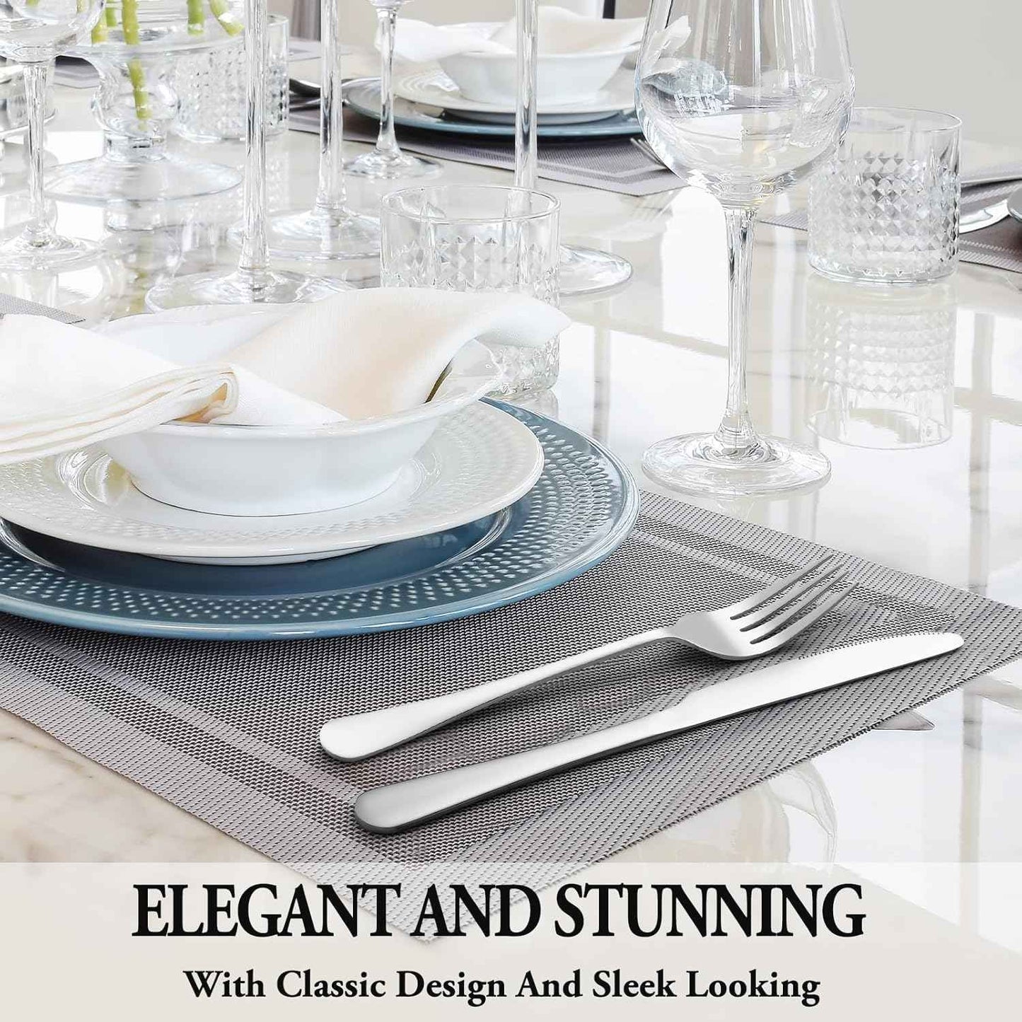 MUTNITT Silverware Set with Steak Knives Service for 4,Stainless Steel Flatware, Mirror Polished Cutlery Utensil Set for Home Kitchen Eating Tableware, Include Fork Knife Spoon, Dishwasher Safe