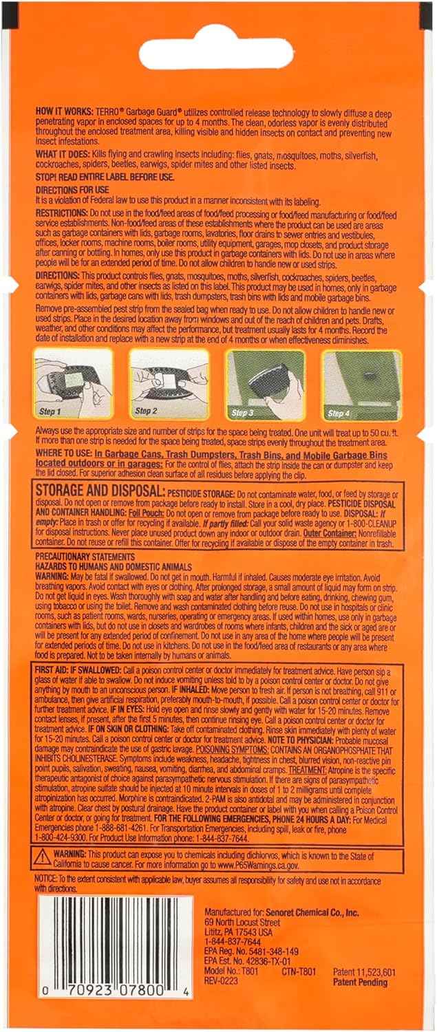 Terro T801SR Garbage Guard Trash Can Insect Killer - Kills Flies, Roach, Maggots, Beetles, and Insects in Outdoor Garbage Can (Pack of 2)