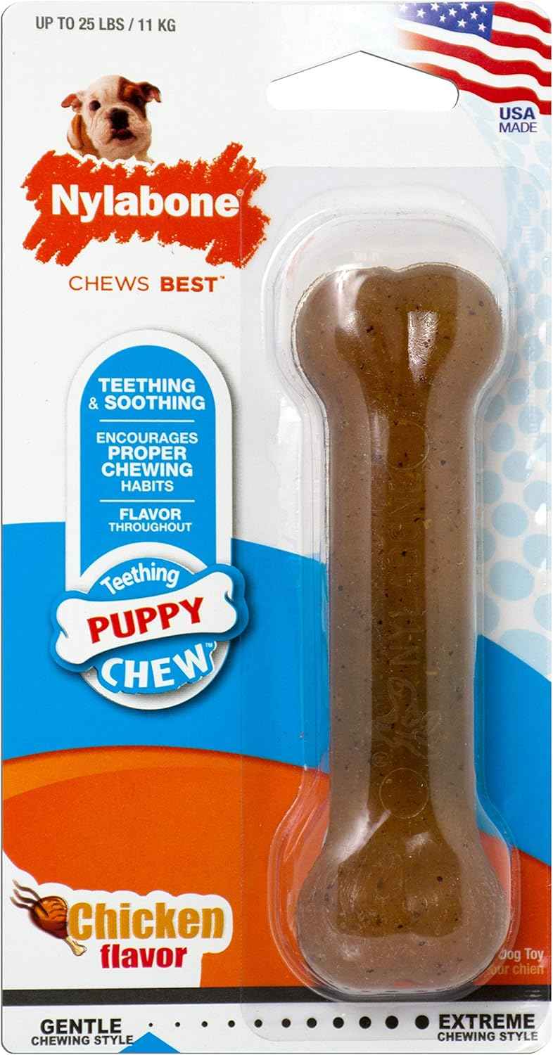 Nylabone Ring Bone Chew Toy for Puppies, Puppy Teething Toys, Puppy Enrichment Toys, Chicken Flavor, X-Small Dogs - Up to 15 lbs, 1 Count
