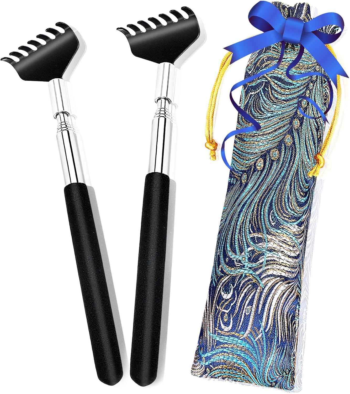 Portable Extendable Back Scratcher, 2 Pack Metal Telescoping Backscratchers for Adults, Kids,Dogs Itch Scratcher with Beautiful Gifts Packaging