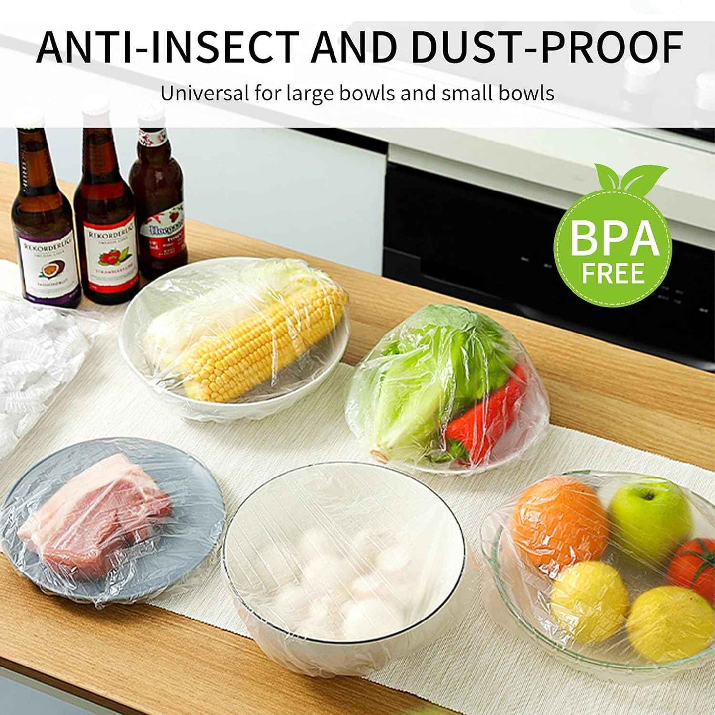 Homelove 100pcs Plastic Bowl Covers Food Cover Dish Covers, Reusable Elastic Stretch Fresh Keeping Bags, Kitchen Dining Plate Bread Proofing Food Storage Covers, Universal Kitchen Plastic Wrap