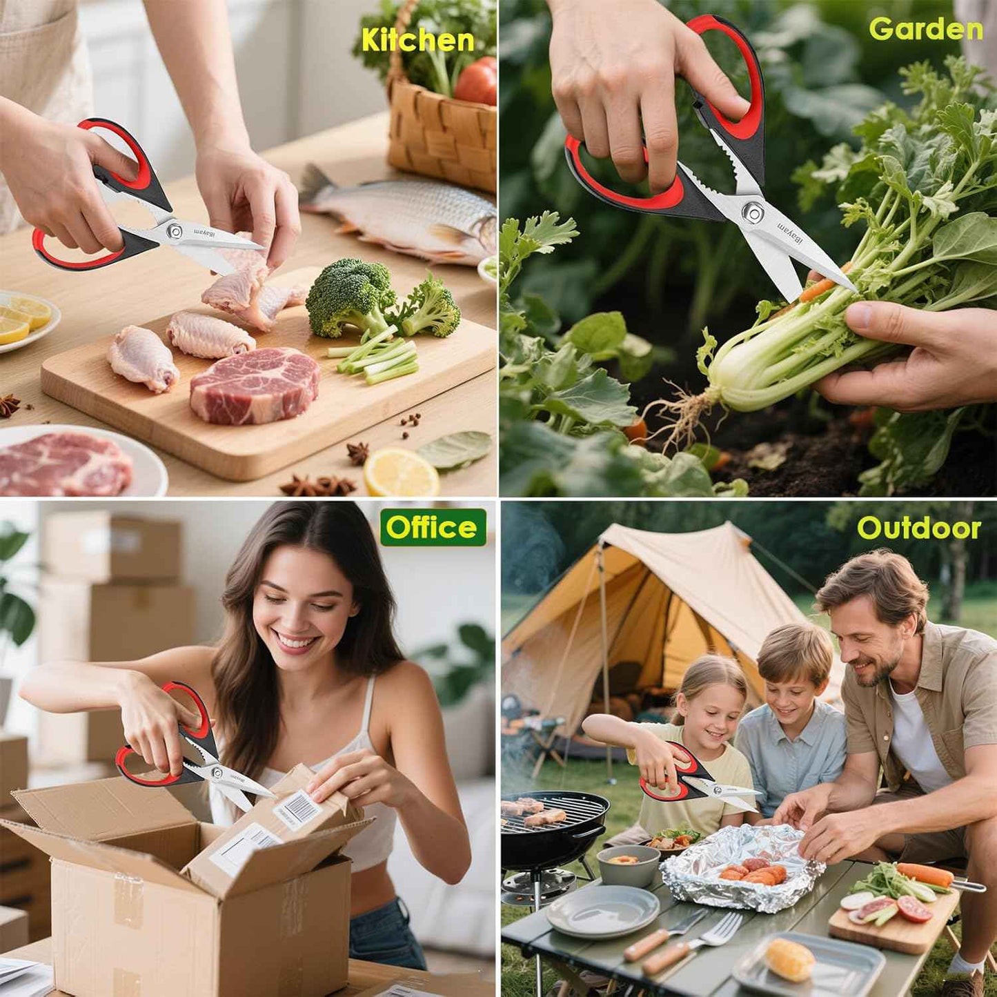 iBayam Kitchen Scissors All Purpose Heavy Duty, Kitchen Utensils Set, Stainless Steel Cooking Utensils Gadgets, Meat Poultry Food Shears Dishwasher Safe Utility Tools Home Gift, with Protective Sheath