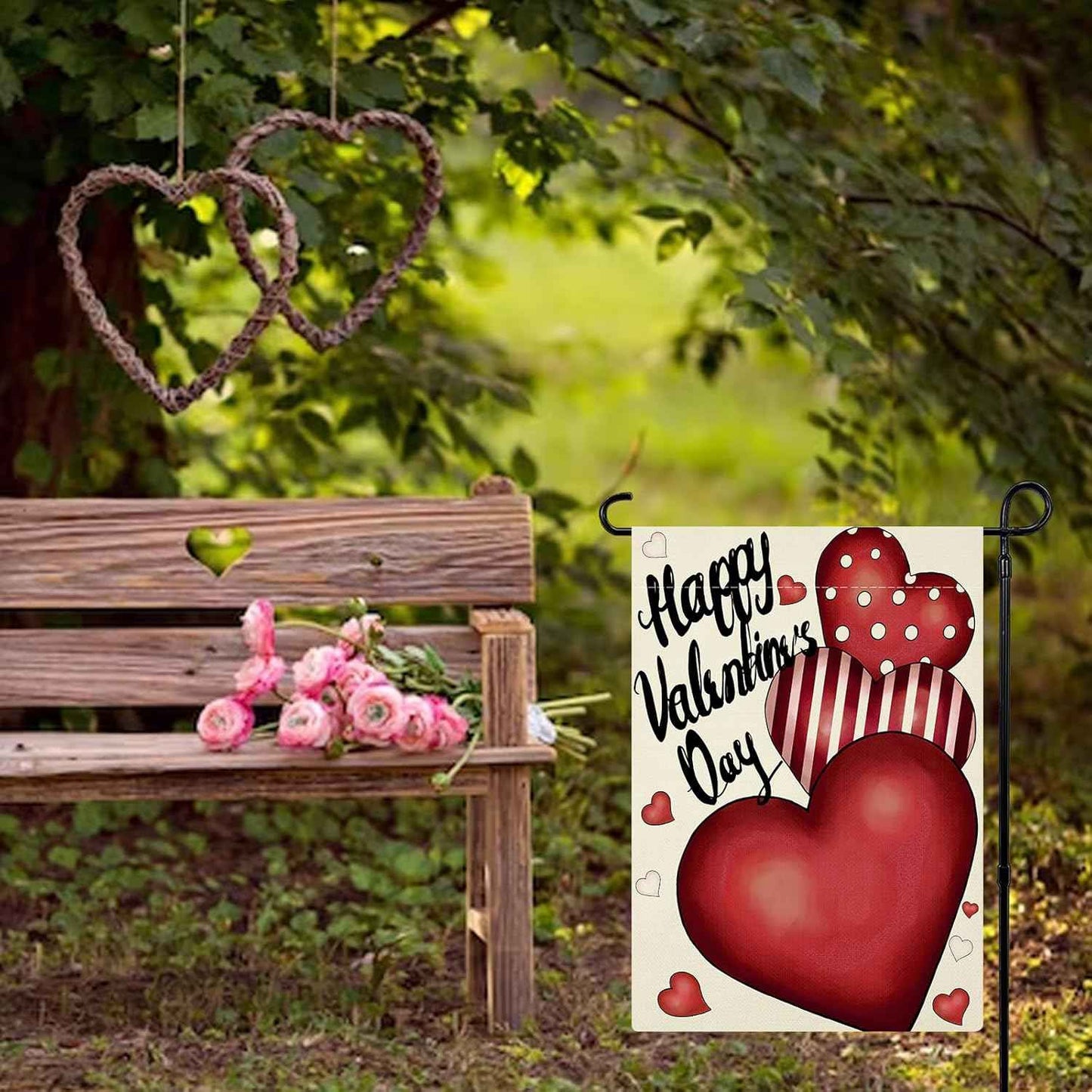 Valentines Day Garden Flag 12x18 Inch Double Sided Love Heart Small Seasonal Valentineβs Day Flag Yard Outdoor Flag Decoration