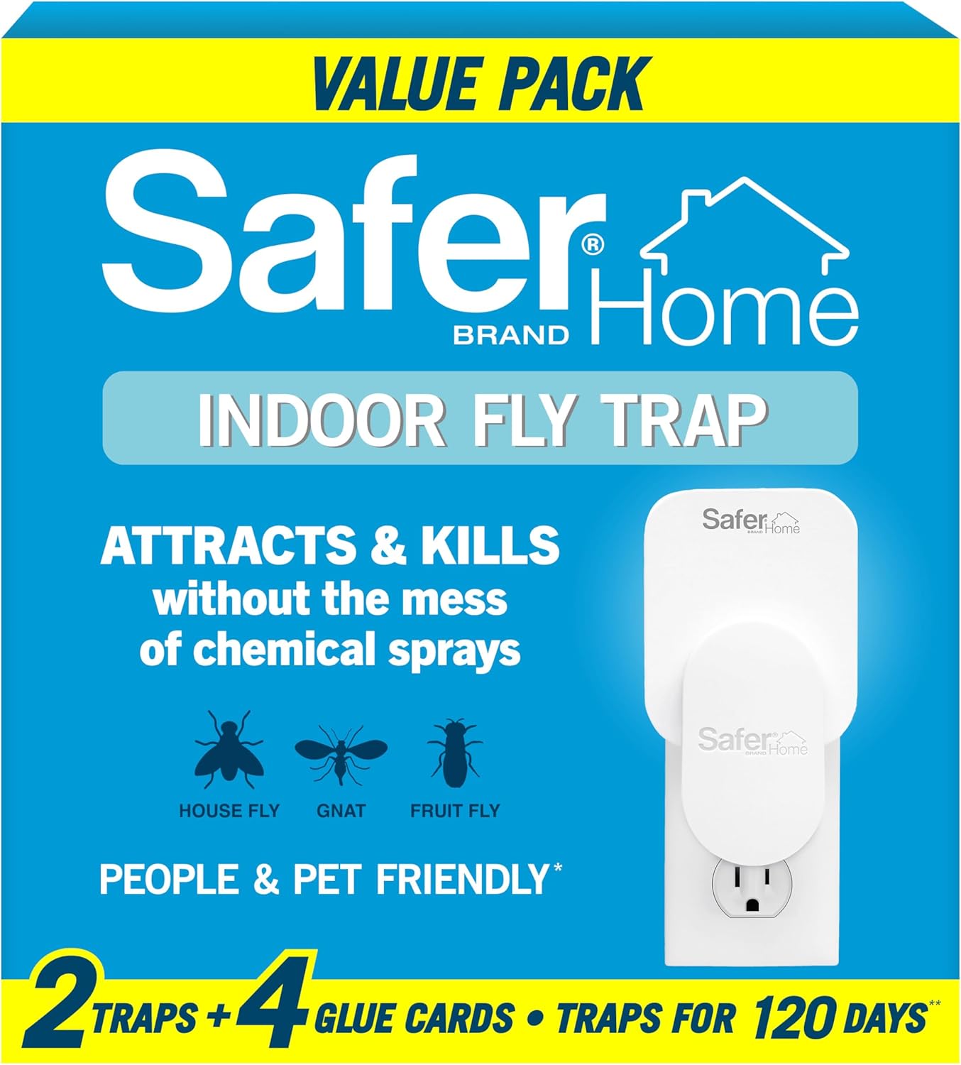 Safer Home Indoor Plug-in Fly Trap - SH502-1R5SR - Effective Fruit Fly Traps for Indoors, Gnat Traps for House Indoor, 400 Sq Ft Protection - Style: 1 Device + 5 Glue Cards