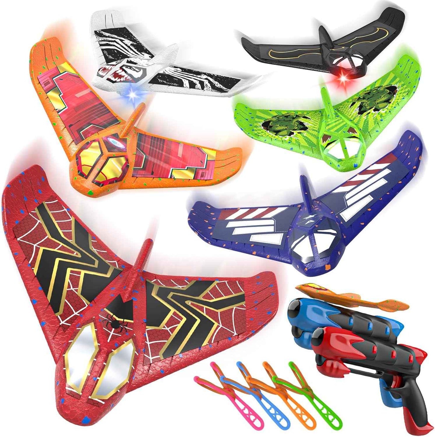 Fuwidvia 3 Pack Airplane Launcher Toys, 13.2'' LED Foam Glider Plane Toy for Boys, 2 Flight Modes Outdoor Flying Toys Birthday Gifts for Boys Girls 4 5 6 7 8 9 10 11 12 Year Old (Blue&Green&Orange)