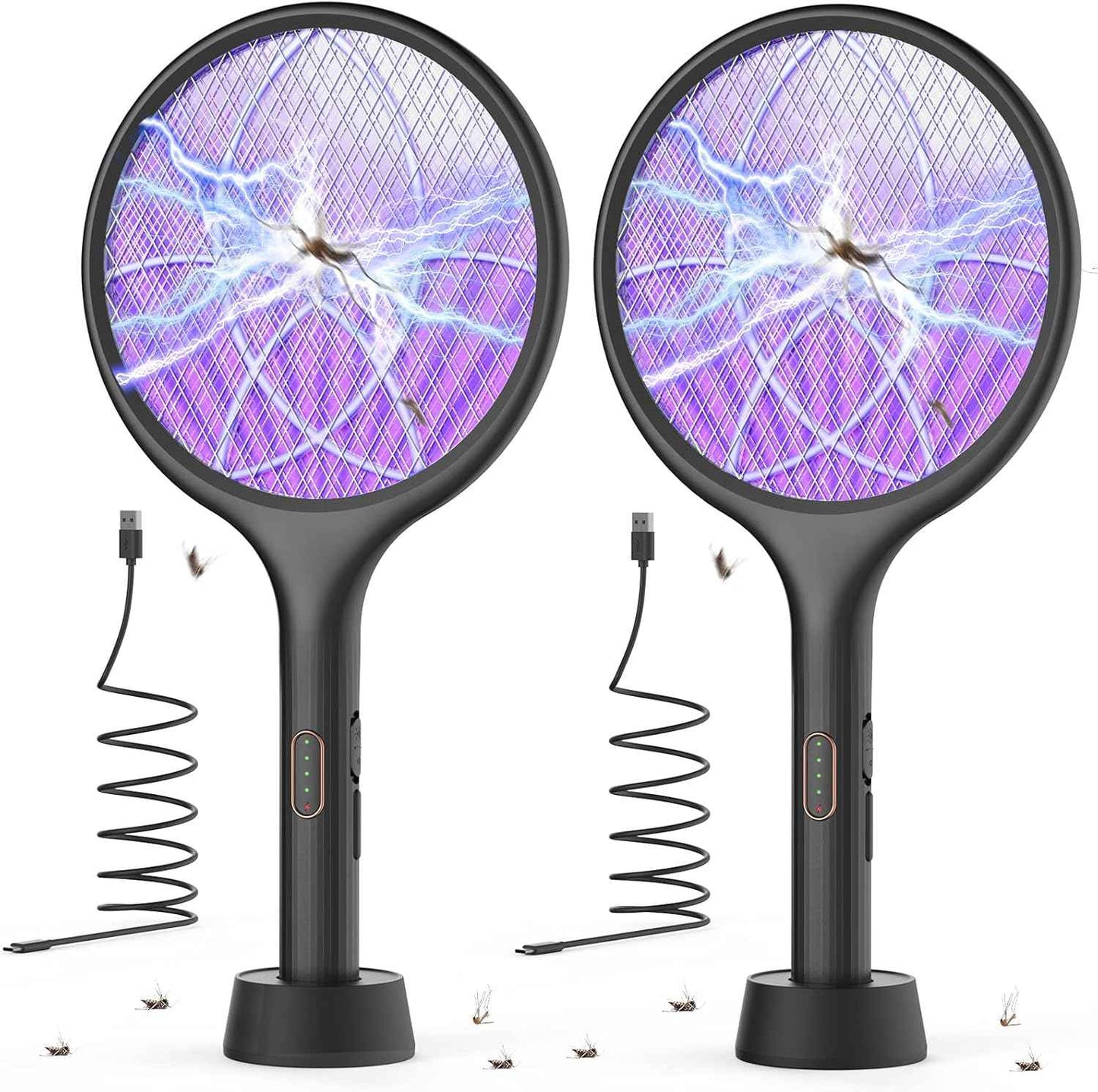 YISSVIC Electric Fly Swatter Bug Zapper Racket Dual Modes Mosquito Killer with Purple Mosquito Light Rechargeable for Indoor Home Office Backyard Patio Camping
