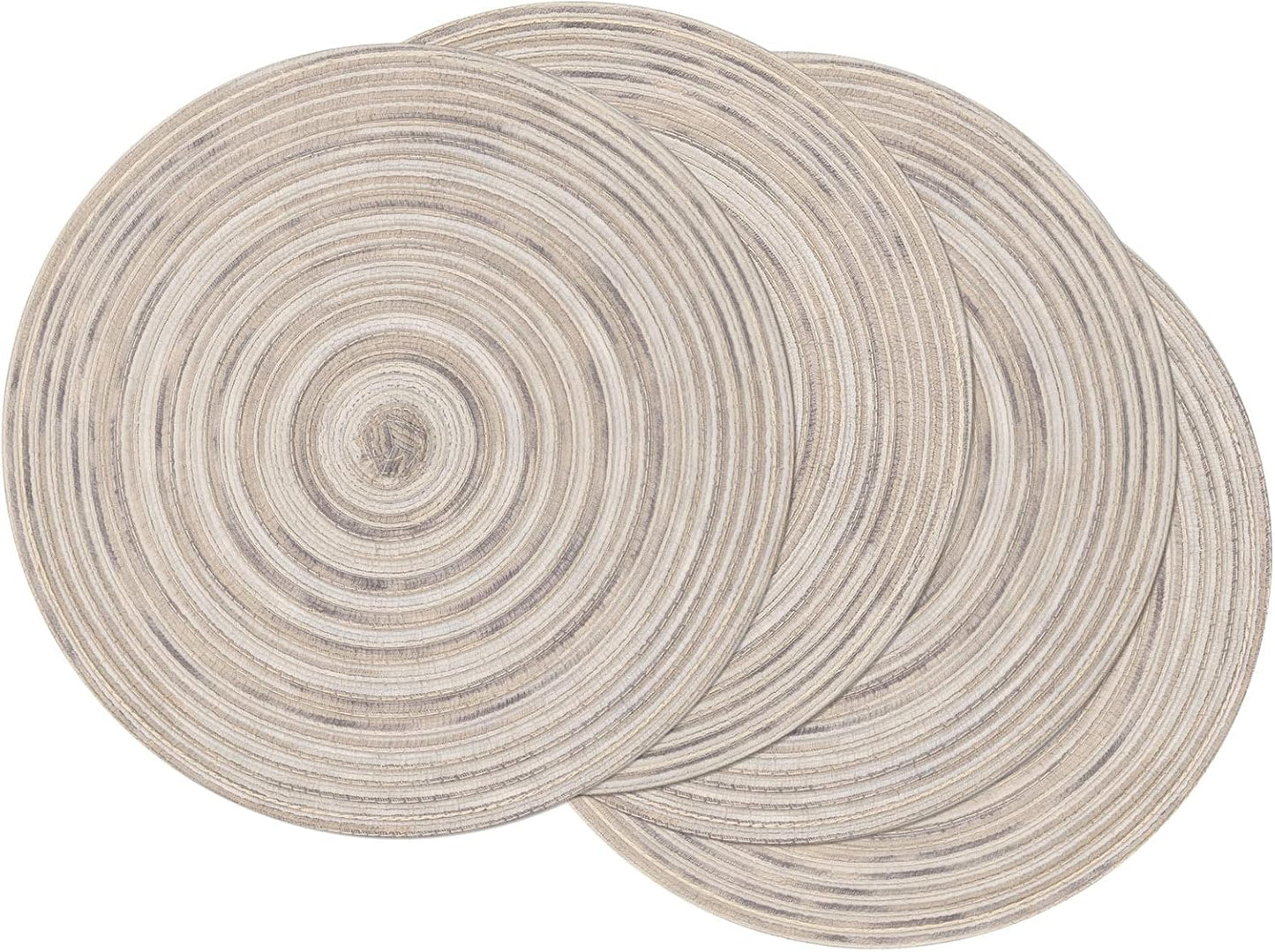 SHACOS 15 inch Round Braided Placemats Set of 6 Non Slip Heat Resistant Cotton Polyester Table Mats Washable Place Mats for Kitchen Dining Party Table Decor (Beige, 6)
