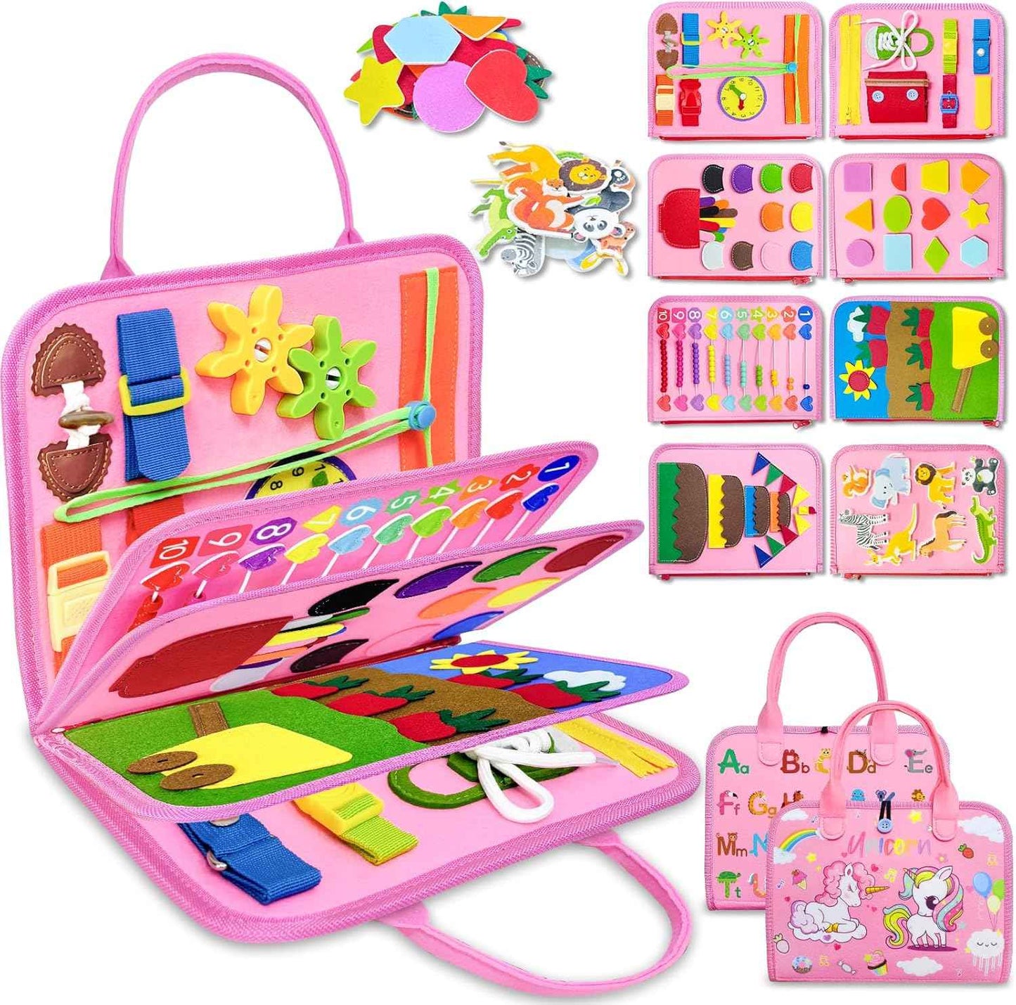 Exorany Busy Board Montessori Toys for Toddler Boy Birthday Gifts, Busy Book Sensory Learning Toys for Toddlers, Toddler Boy Airplane Car Travel Toy Educational Activities