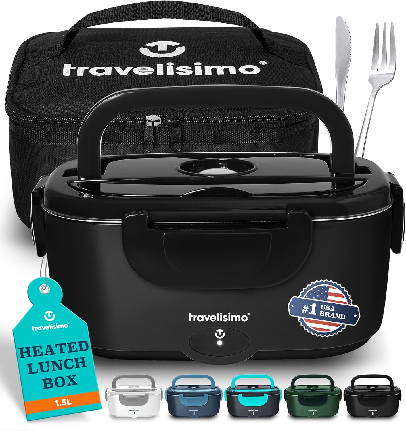 TRAVELISIMO Electric Lunch Box for Adults, 80W Heated Lunch Box 1.5L Stainless Steel Portable Food Warmer, 12/24/110V Lonchera Electrica Portatil for Travel & Work, Loncheras para Hombres de Trabajo