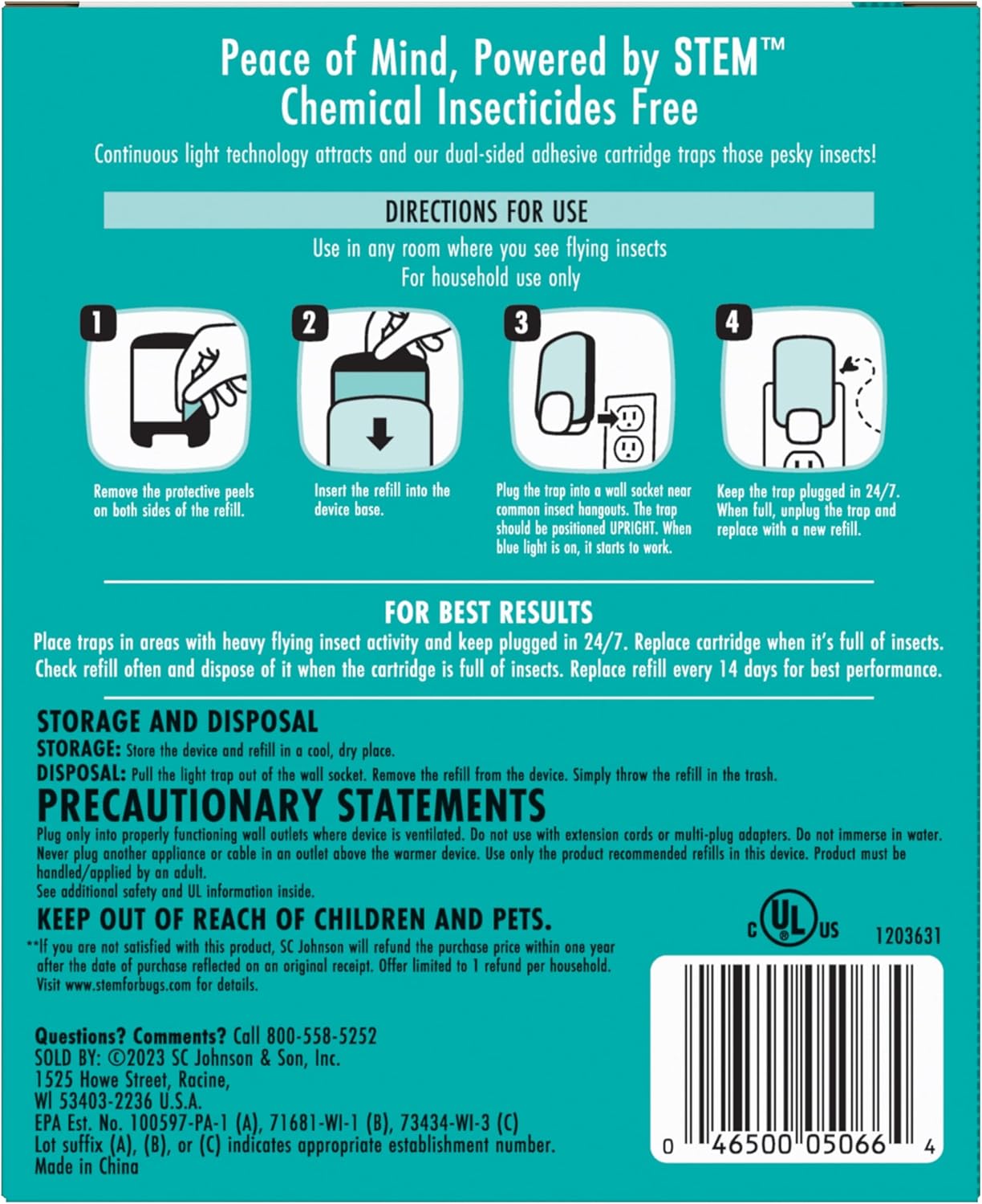 STEM Light Trap: Indoor Fruit Fly Trap, Effective Insect Control for Home, Attracts and Traps Flying Insects, Emits Soft Blue Light, Starter Kit with 2 Plug-In Devices and 2 Cartridges