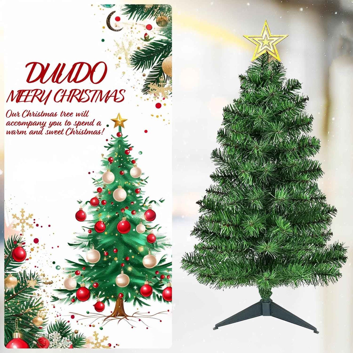 3FT Premium Hinged Artificial Holiday Small Mini Christmas Tree for Tabletop,Home, Office, Indoor and Outdoor Holiday Decoration,Easy Assembly Metal Hinges & Foldable Base