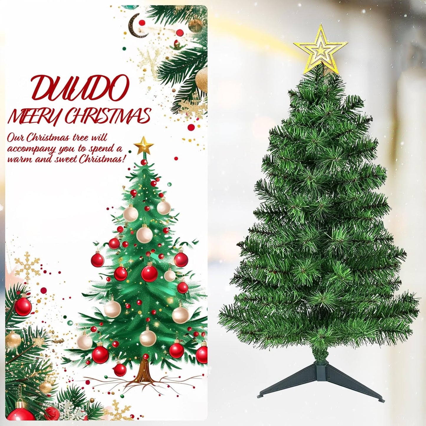 3FT Premium Hinged Artificial Holiday Small Mini Christmas Tree for Tabletop,Home, Office, Indoor and Outdoor Holiday Decoration,Easy Assembly Metal Hinges & Foldable Base