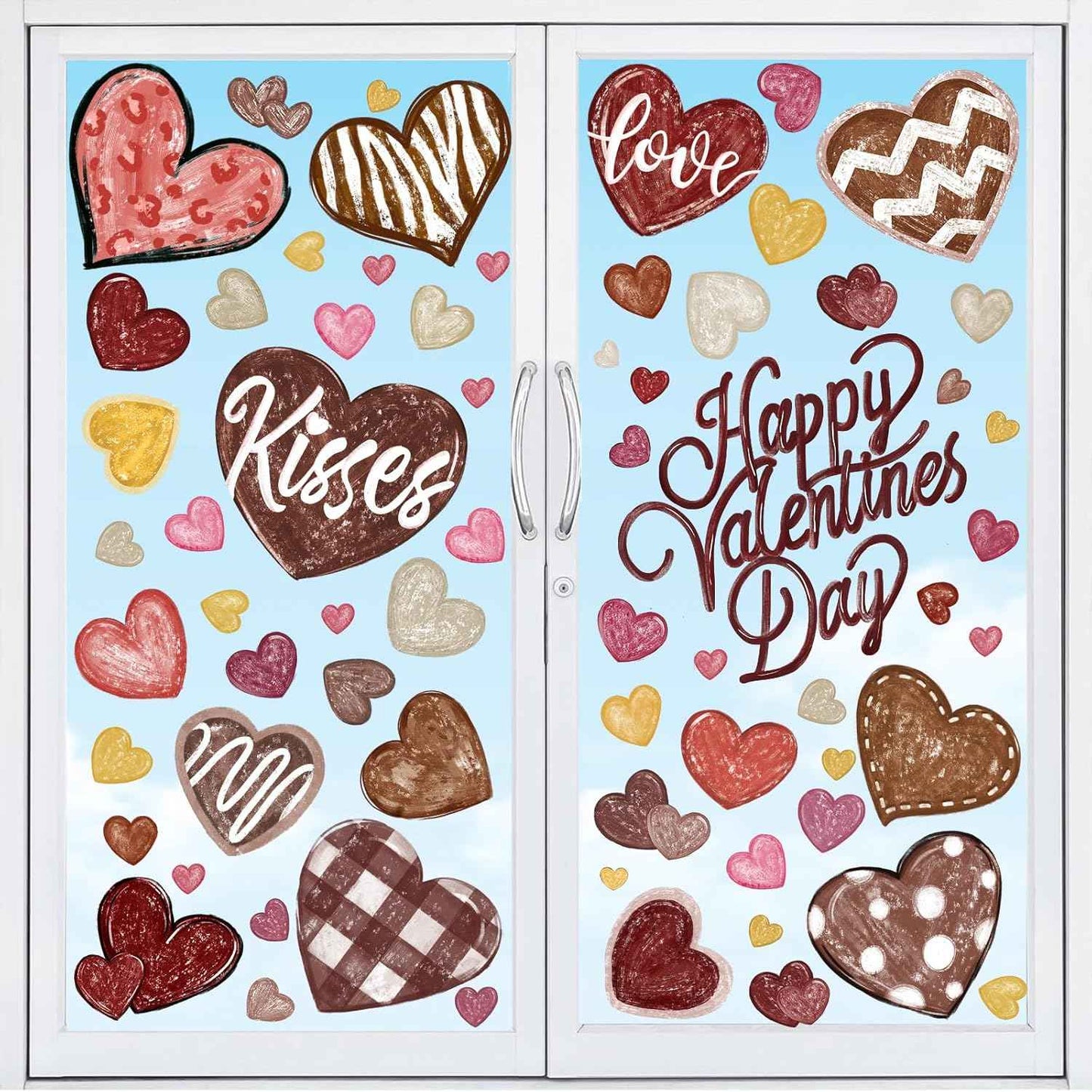 DIYDEC 6 Sheets Valentines Window Cling Double-Sided Pink Red Love Heart Window Stickers Happy Valentines Window Decals for Home Wedding Anniversary Party Store Glass Holiday Decoration