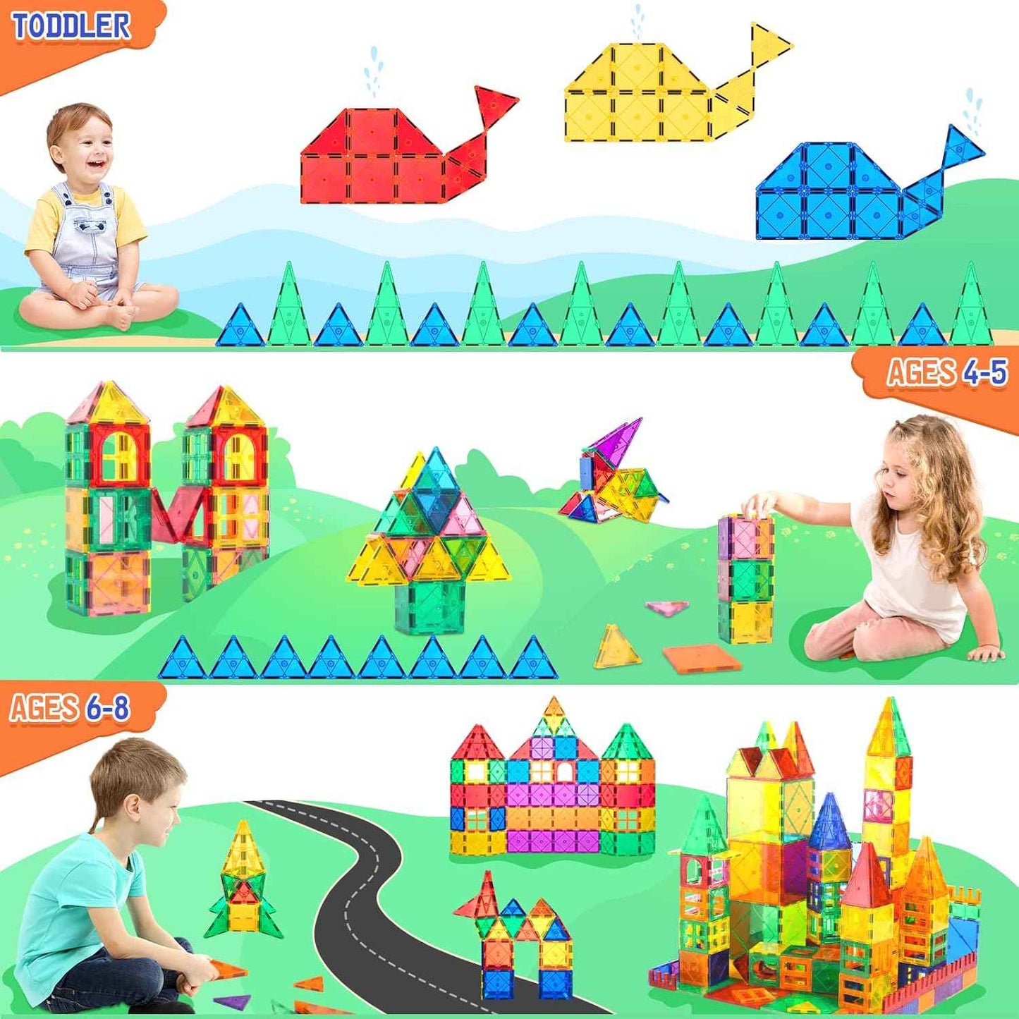 Soyee Magnetic Tiles Toddler Toys Magnetic Building Blocks for Kids Ages 3-12 STEM Educational Toys for Girls & Boys Sensory Play for Preschool Learning Birthday Toddler Xmas Gifts