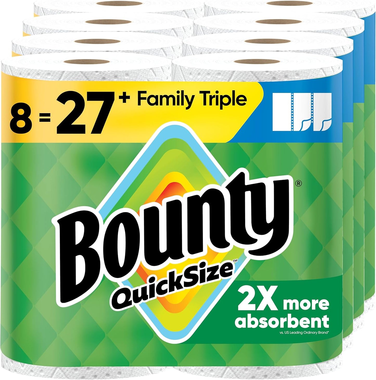 Bounty Quick Size Paper Towels, White, 8 Family Rolls = 20 Regular Rolls