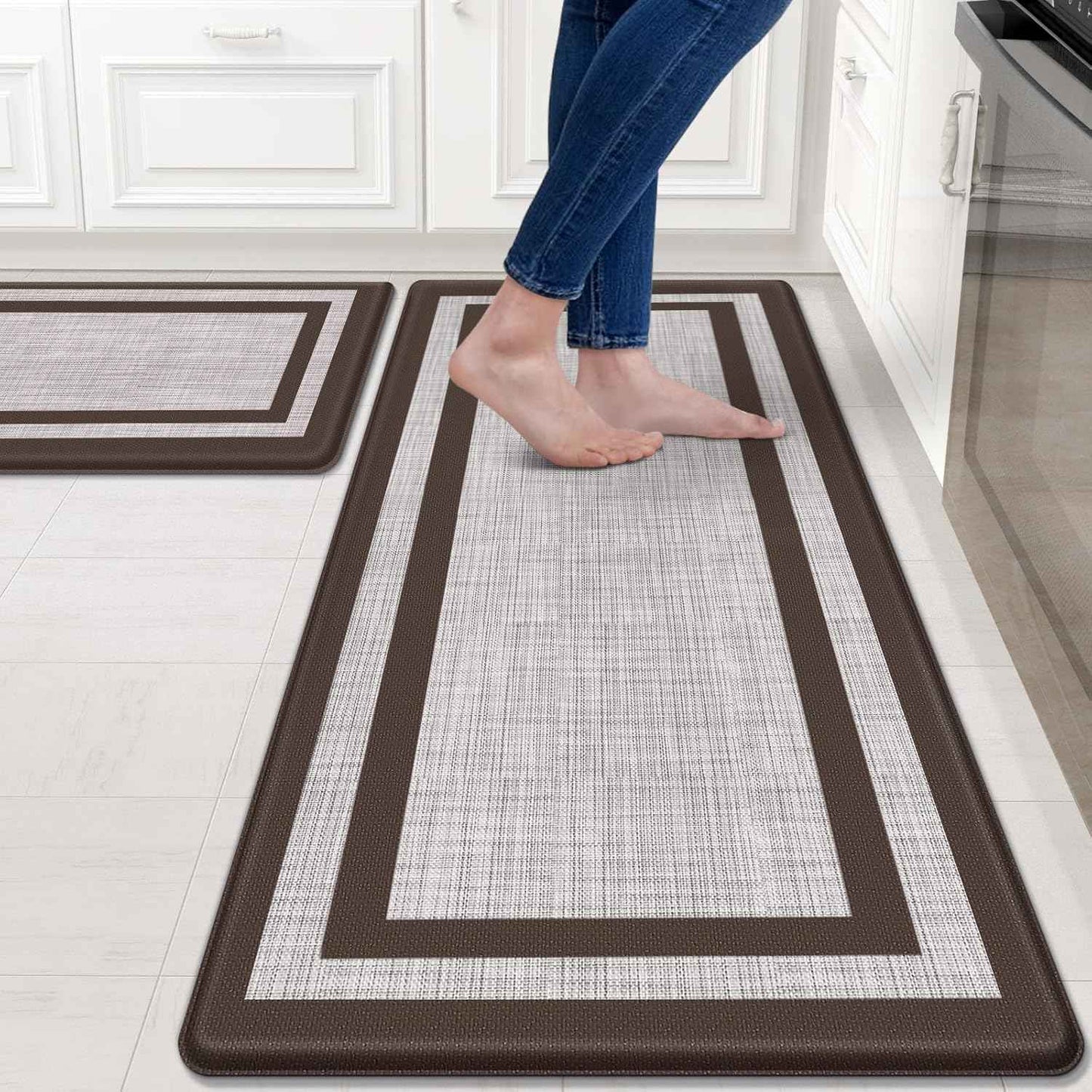 Mattitude Kitchen Mats Set of 2,Cushioned Anti-Fatigue Non-Skid Rug Sets Ergonomic Comfort Standing Mat for Kitchen, Floor, Office, Sink, Laundry, Black and Gray