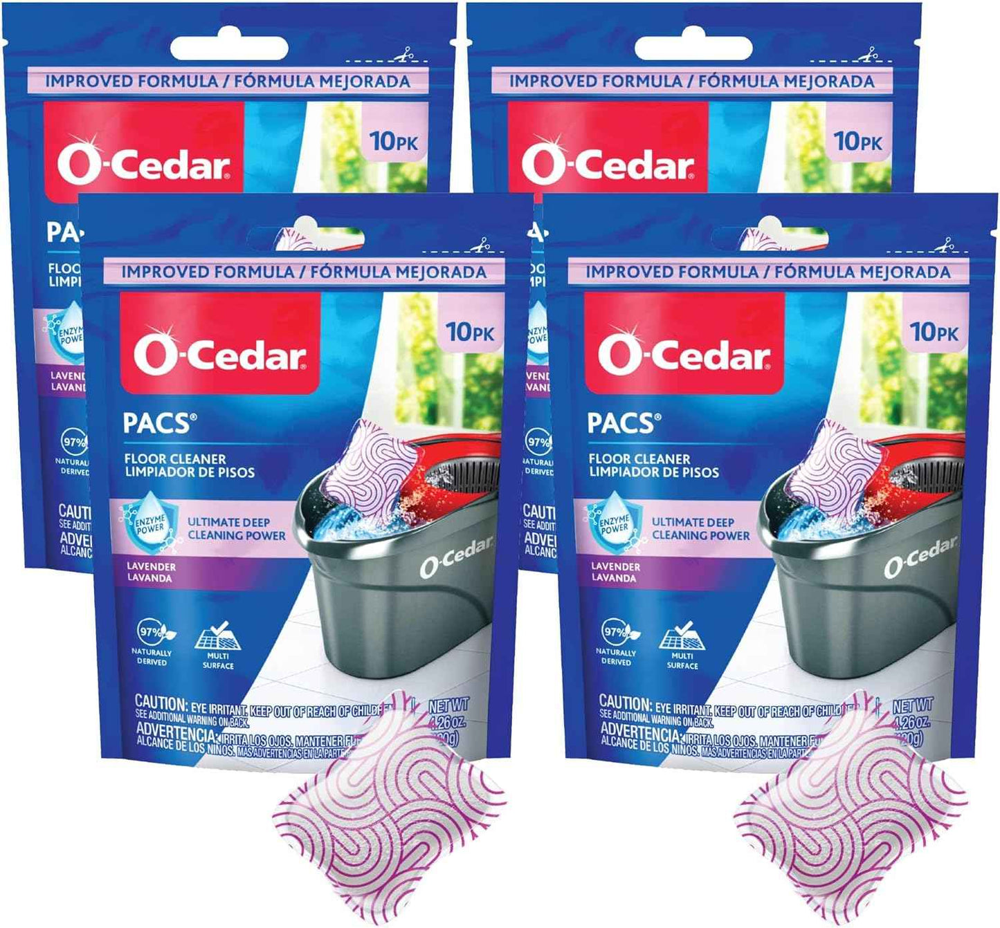O-Cedar PACS Hard Floor Cleaner, Lavender Scent 10 Count (1-Pack) | Made with Naturally-Derived Ingredients | Safe to Use on All Hard Floors | Perfect for Mop Buckets
