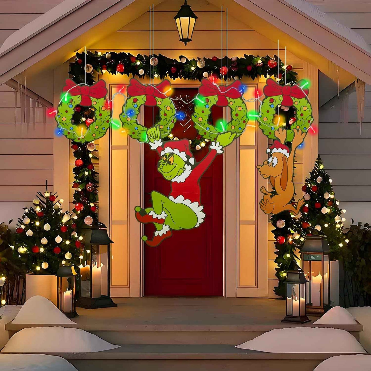 Outdoor Christmas Fence Decorations, 6Pcs Light Up Christmas Fence Peeker Signs Decor with LED String Lights for Yard Garden Lawn Fireplace, Tree Decoration