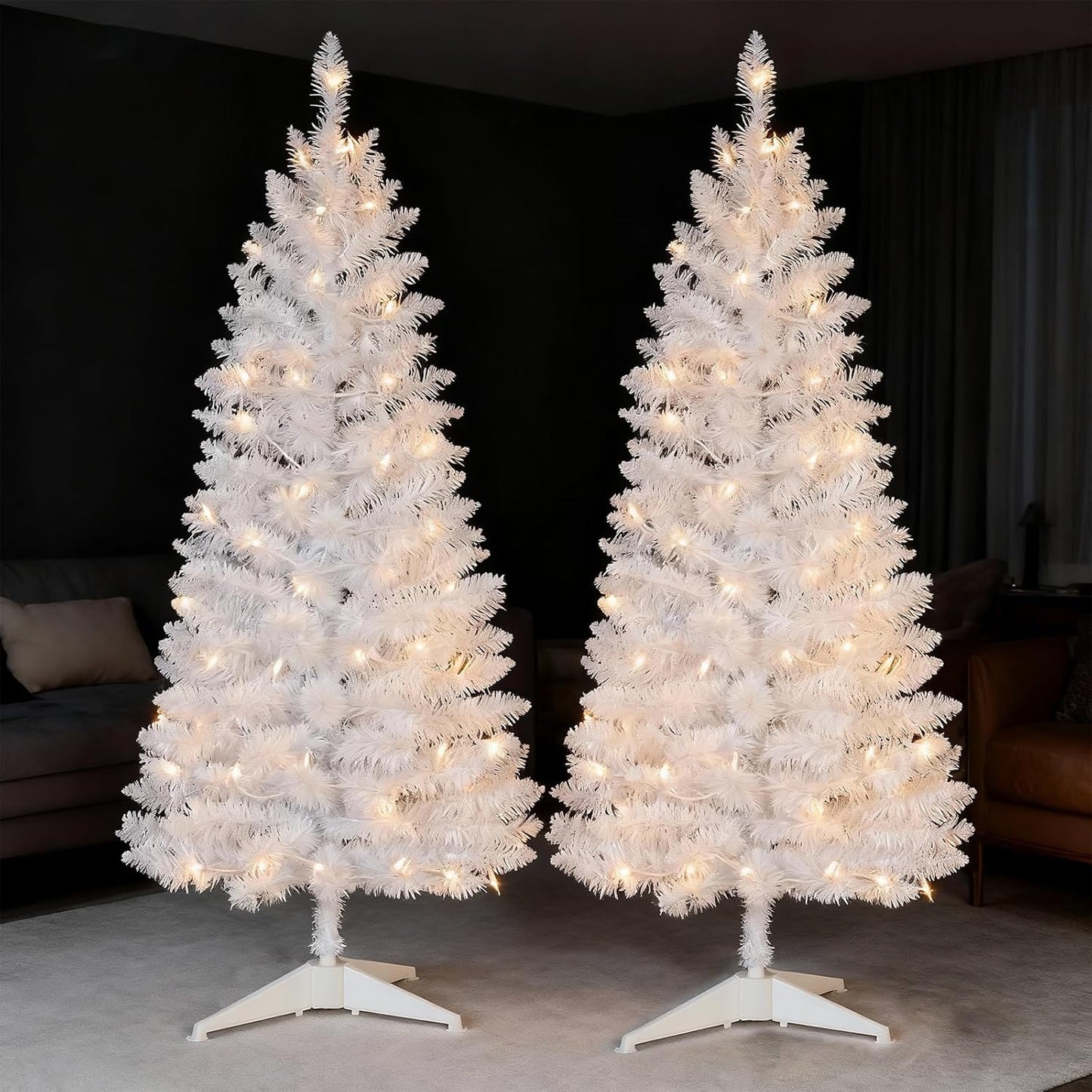 4ft Lighted Artificial White Christmas Tree | Leeheeyee Small Christmas Tree, Not Pre-lit White Tinsel Pine Trees with Lights, Ideal for Home, Office, and Xmas Tree Party Décor