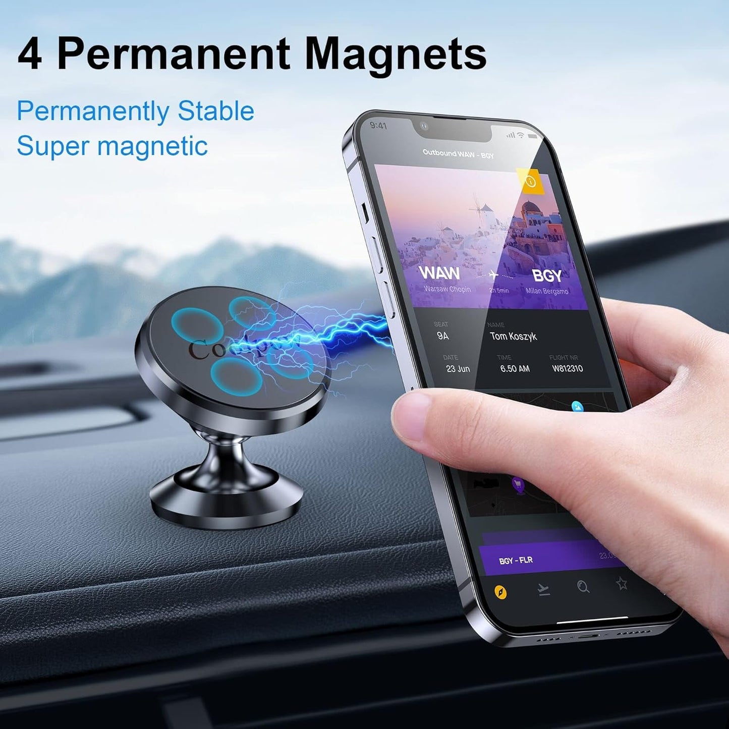 Coolpow【2 Packs 】Magnetic Phone Holder for car【Strong Magnet】phone holders for your car phone holder Mount for Car【4 Metal Plate】Universal Dash cell phone car mount for iphone Samsung car accessories