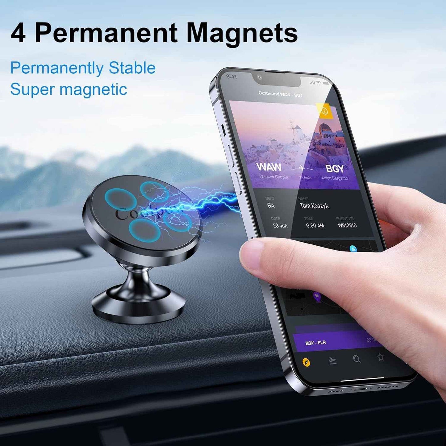 Coolpow【2 Packs 】Magnetic Phone Holder for car【Strong Magnet】phone holders for your car phone holder Mount for Car【4 Metal Plate】Universal Dash cell phone car mount for iphone Samsung car accessories