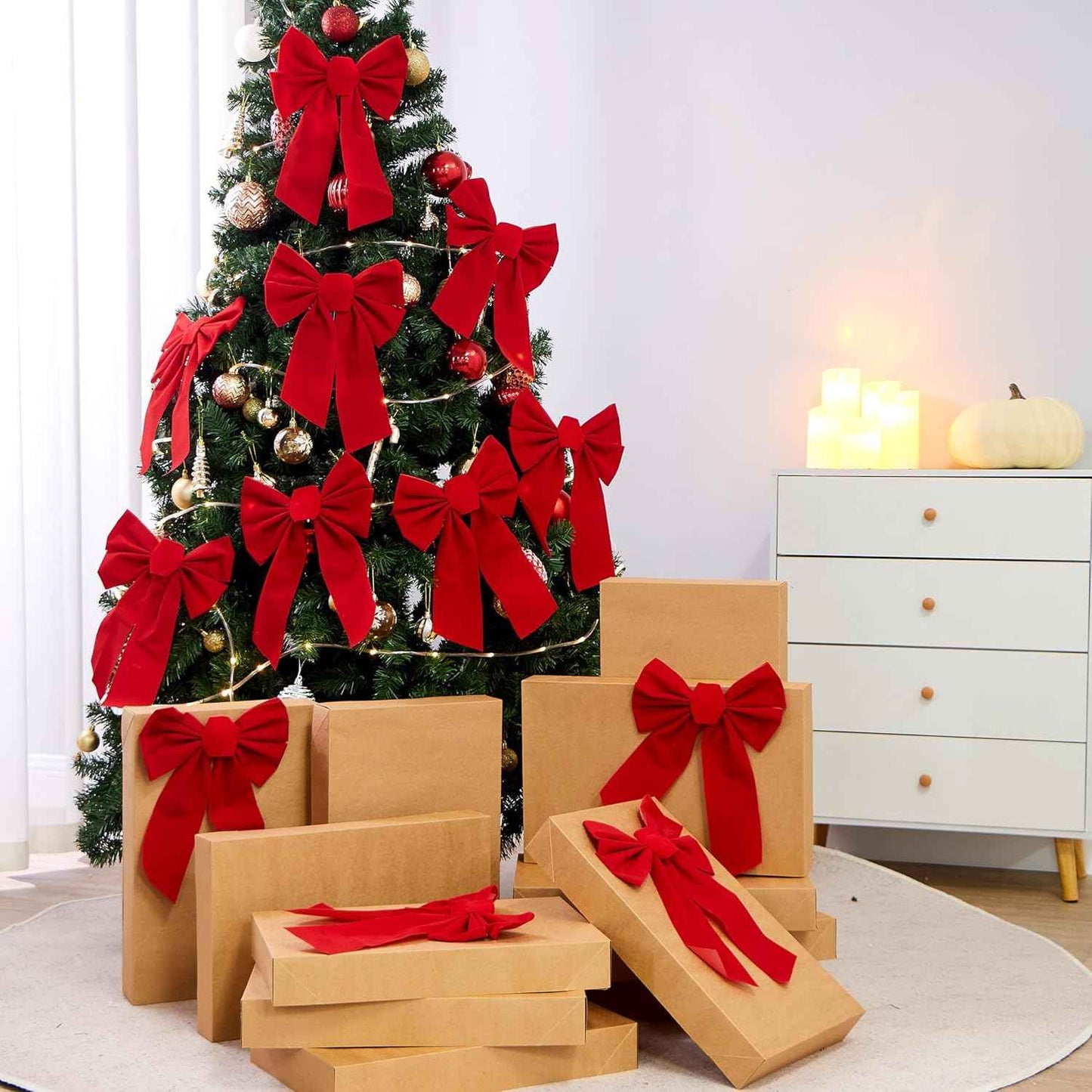 JOYIN 12 Pack Christmas Red Velvet Bows, 13" Long by 9" Wide Decorative Christmas Bows for Wreath Garland Tree Decor, Indoor Outdoor Holiday Decorations