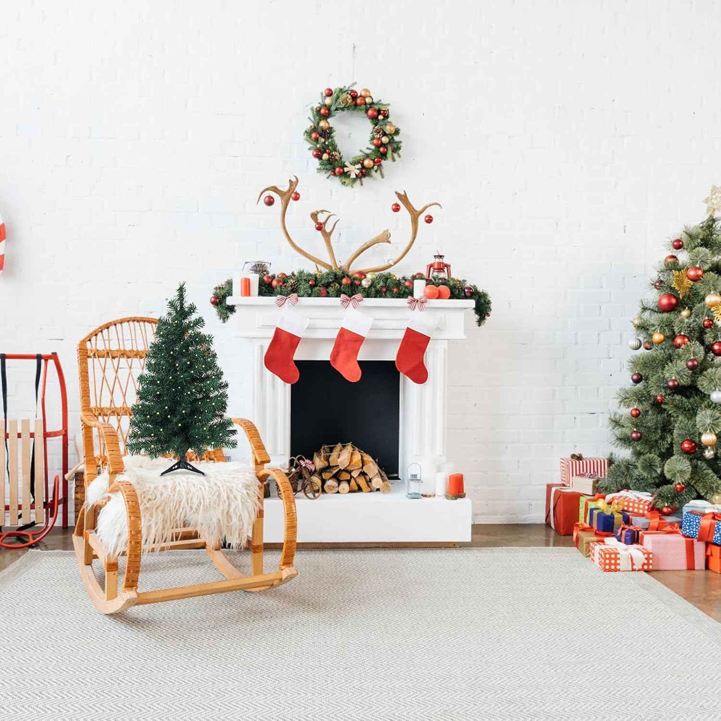 3ft Pre-Lit Artificial Holiday Christmas Spruce Tree for Home, Office, Party Decoration 100-Branch&50 Warm White Lights Tips, Easy Assembly, Metal Hinges & Foldable Base