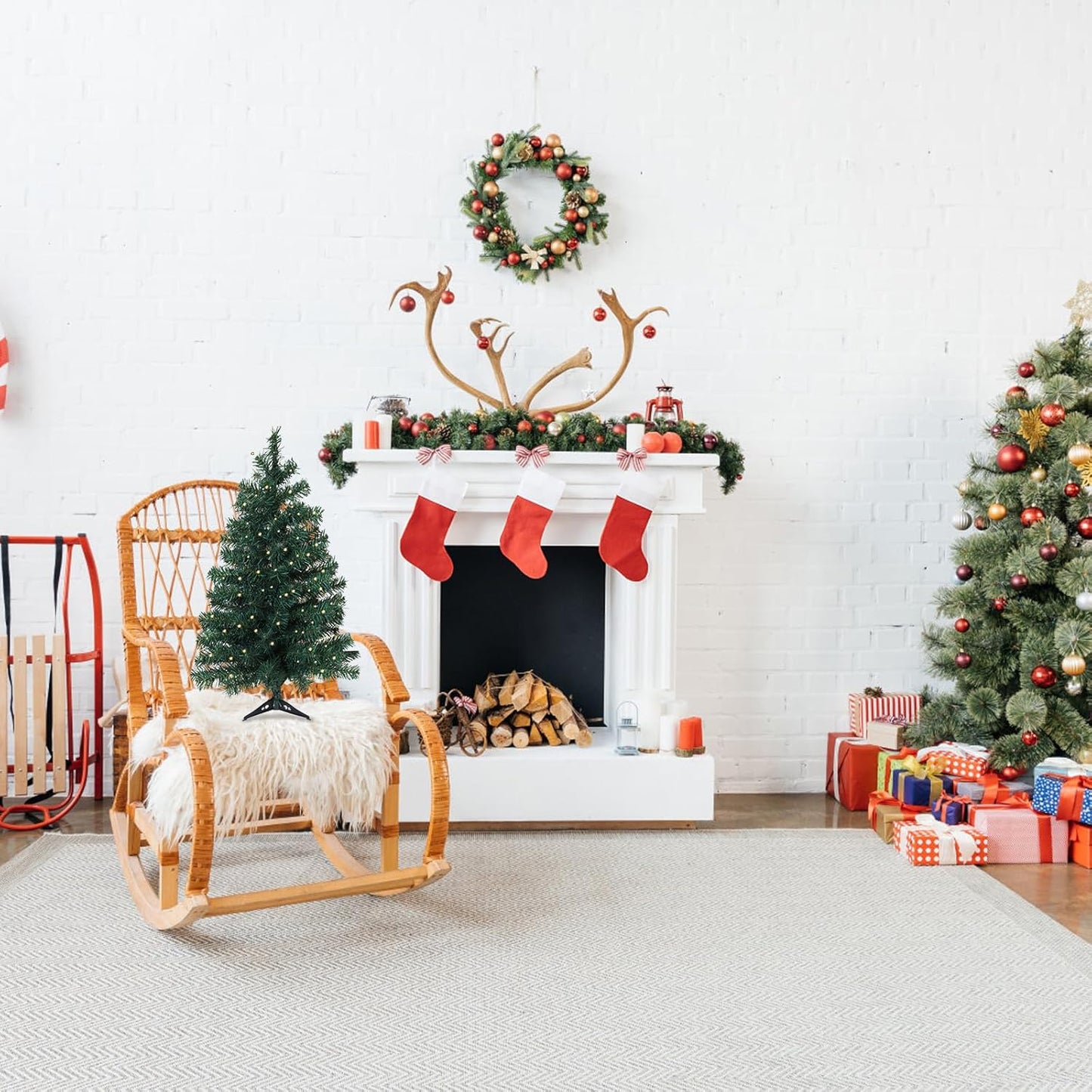 3ft Pre-Lit Artificial Holiday Christmas Spruce Tree for Home, Office, Party Decoration 100-Branch&50 Warm White Lights Tips, Easy Assembly, Metal Hinges & Foldable Base